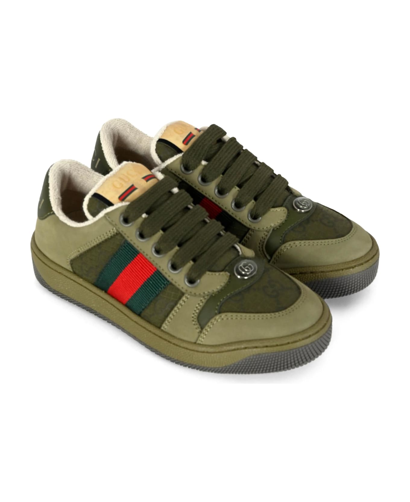 Gucci Green Screener Sneakers For Kids With Web Detail - Green シューズ