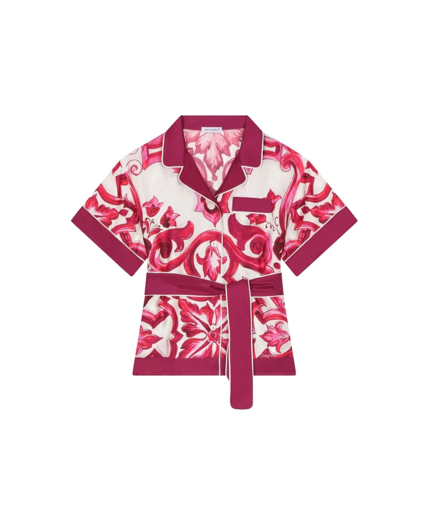Dolce & Gabbana Fuchsia Majolica Print Shirt With Belt - Pink