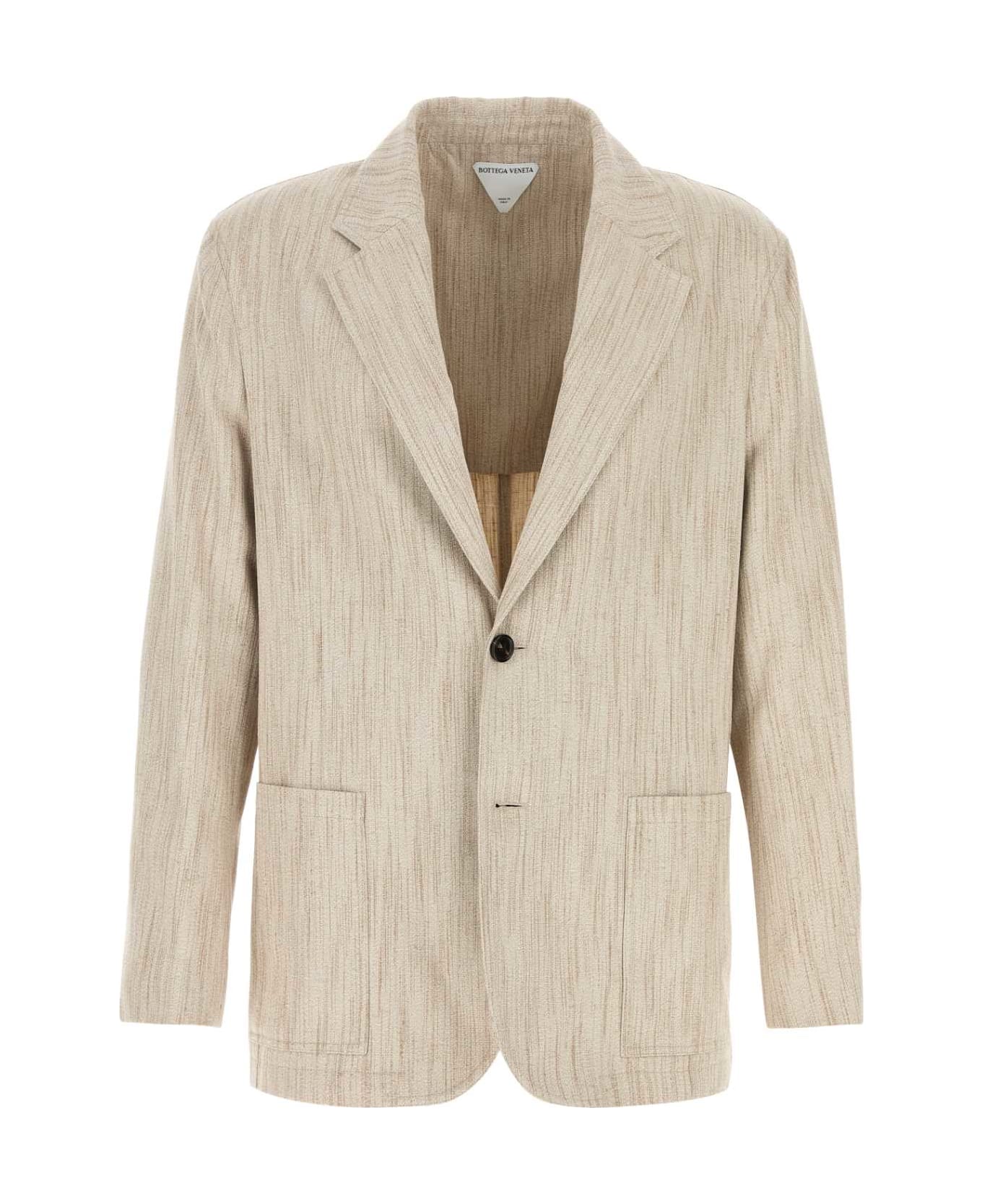 Bottega Veneta Melange Sand Viscose Blend Blazer - GREYPUTTY