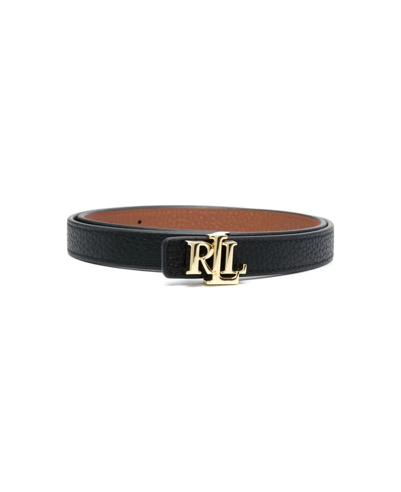 Ralph Lauren Rev Lrl 20 Skinny Belt - Black Lauren Tan