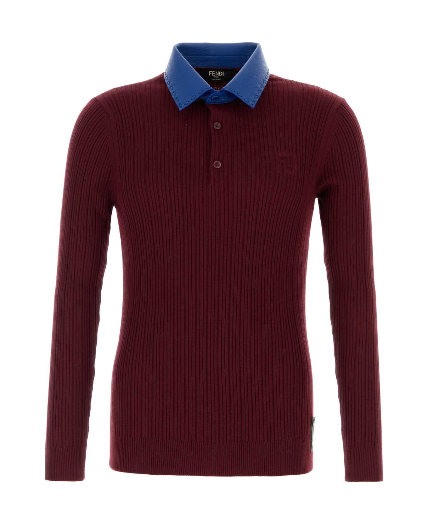 Fendi Burgundy Wool Polo Shirt - RUBINO