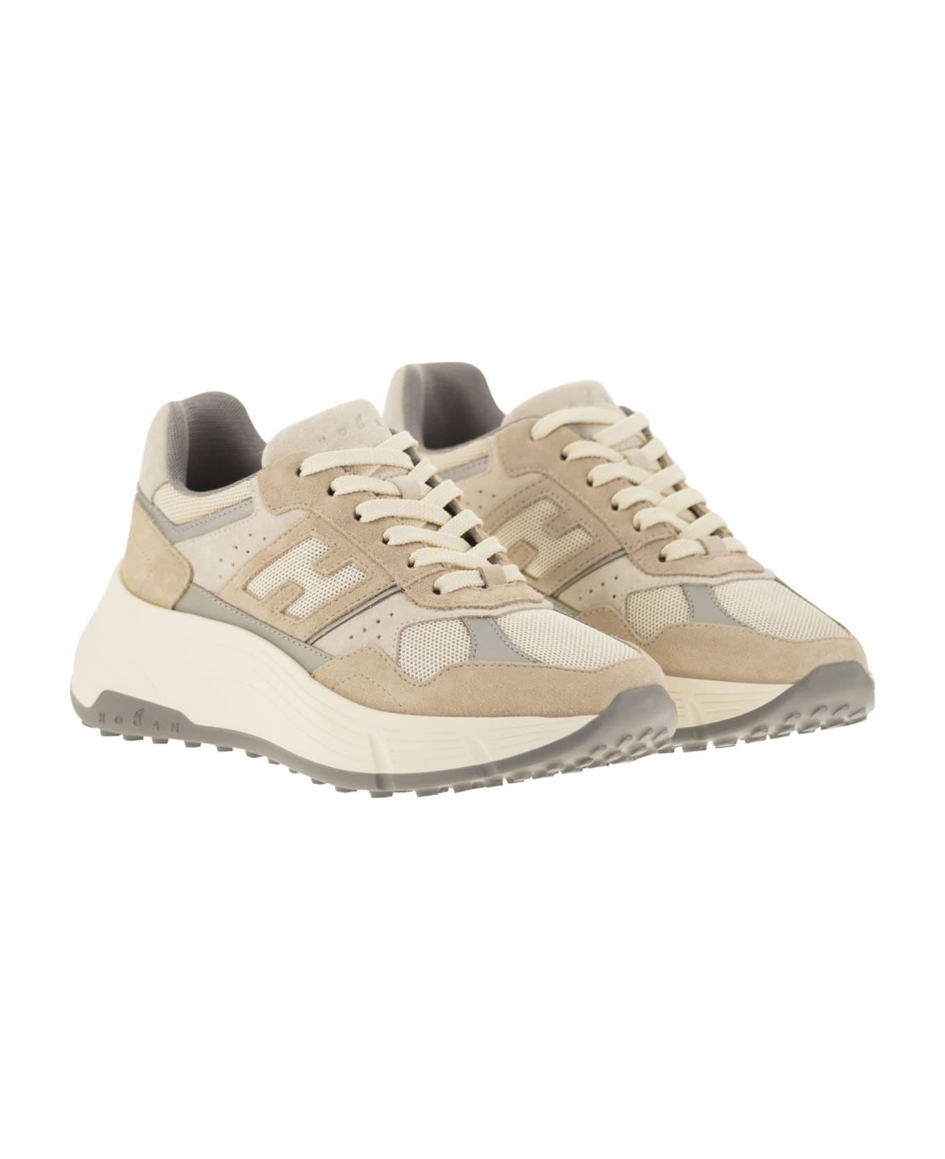 Hogan H669 - Hi-fi Fabric And Suede Trainers - Beige