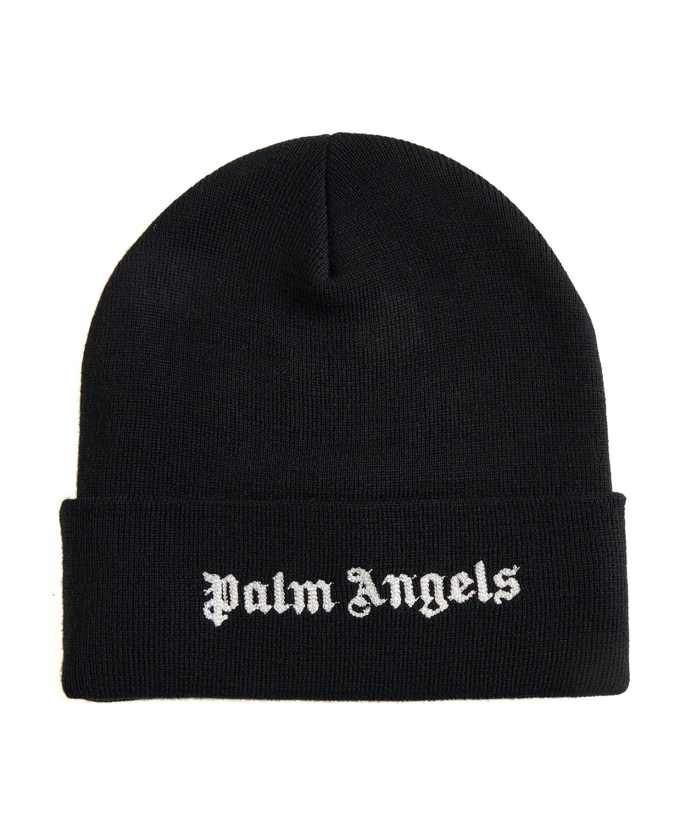 Palm Angels Logo Wool Beanie - Black Whit 帽子