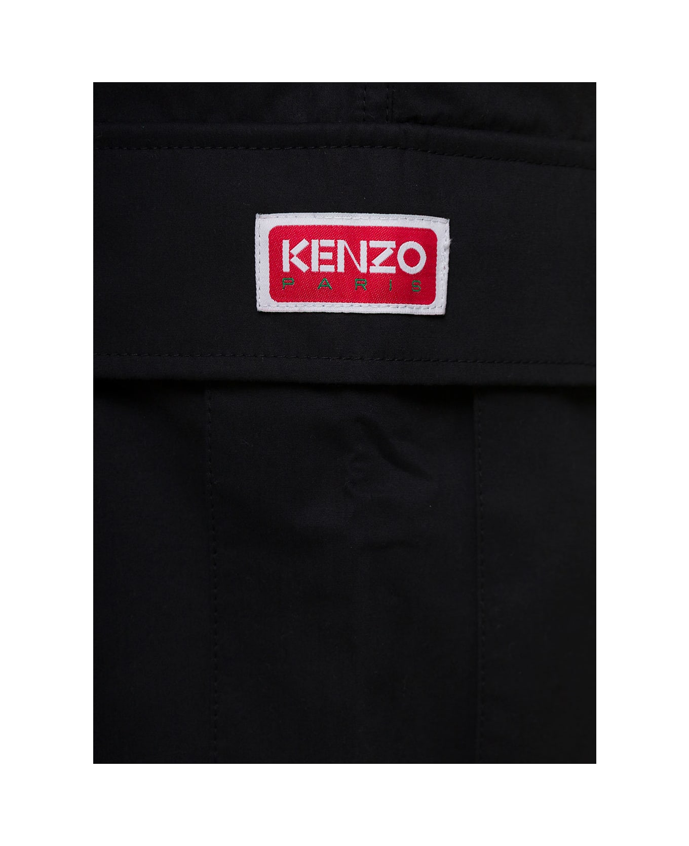 Kenzo Black Cargo Shorts With Logo Patch In Cotton Man - Black