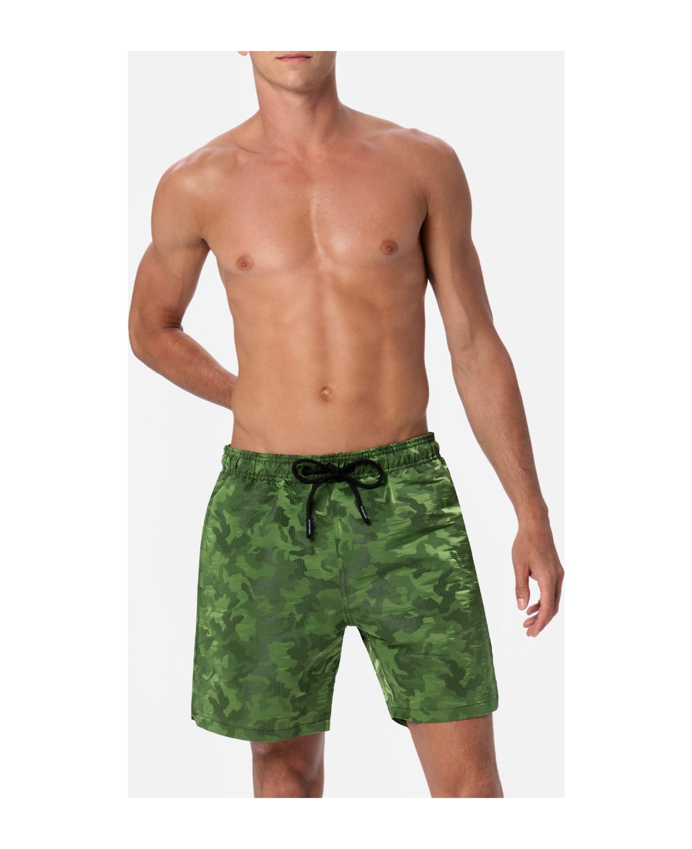MC2 Saint Barth Man Ripstop Fabric Swim Shorts Harbour The Riviera With Camo Jacquard - GREEN