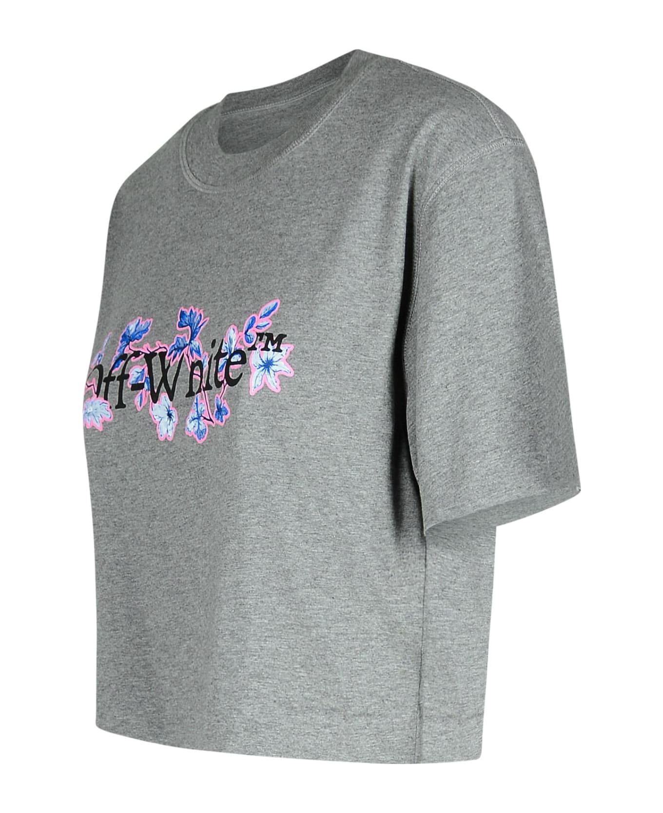 Off-White 'flower' Grey Cotton Crop T-shirt - FORGED IRON - MULTICOLOR