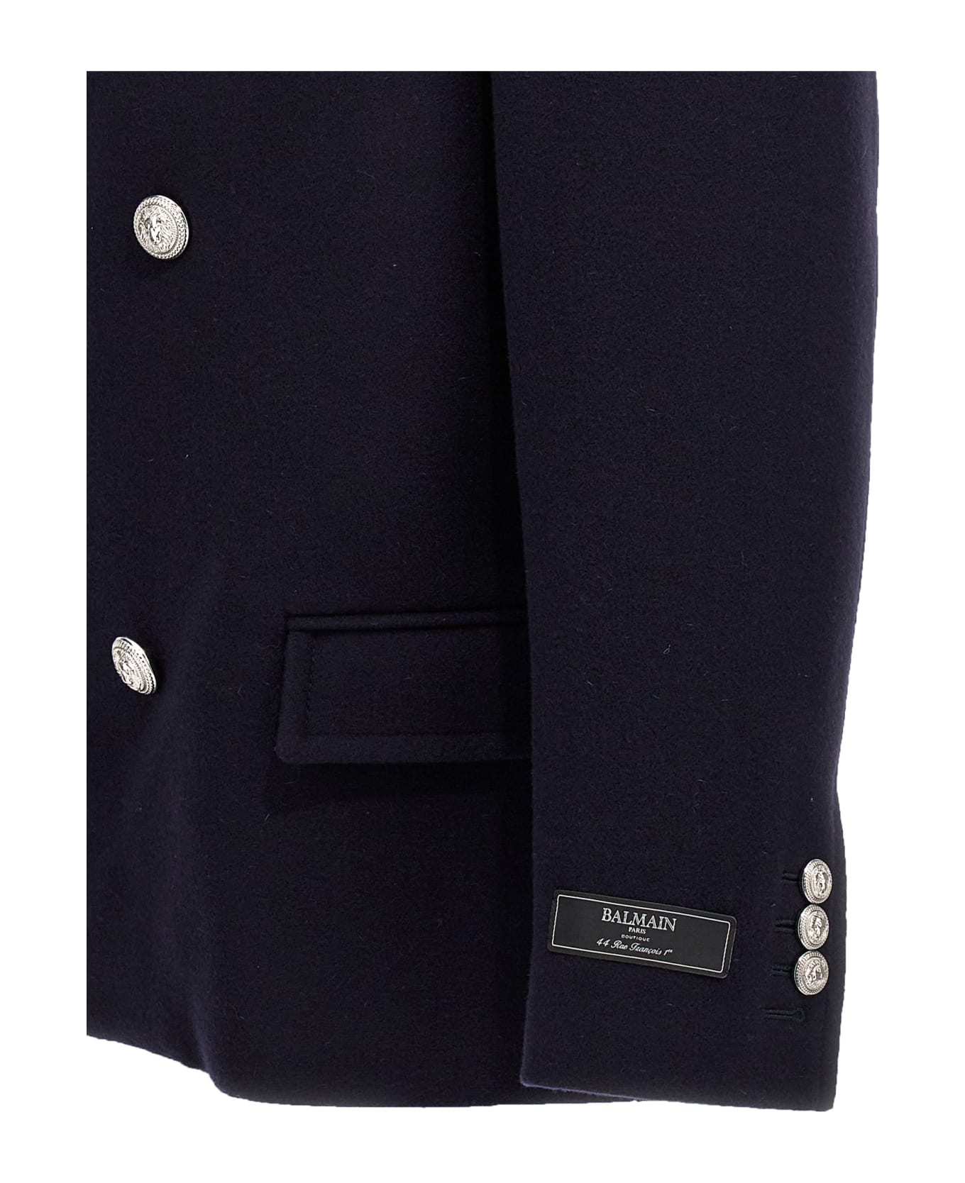 Balmain Double-breasted Coat With Logo Buttons - MARINE コート