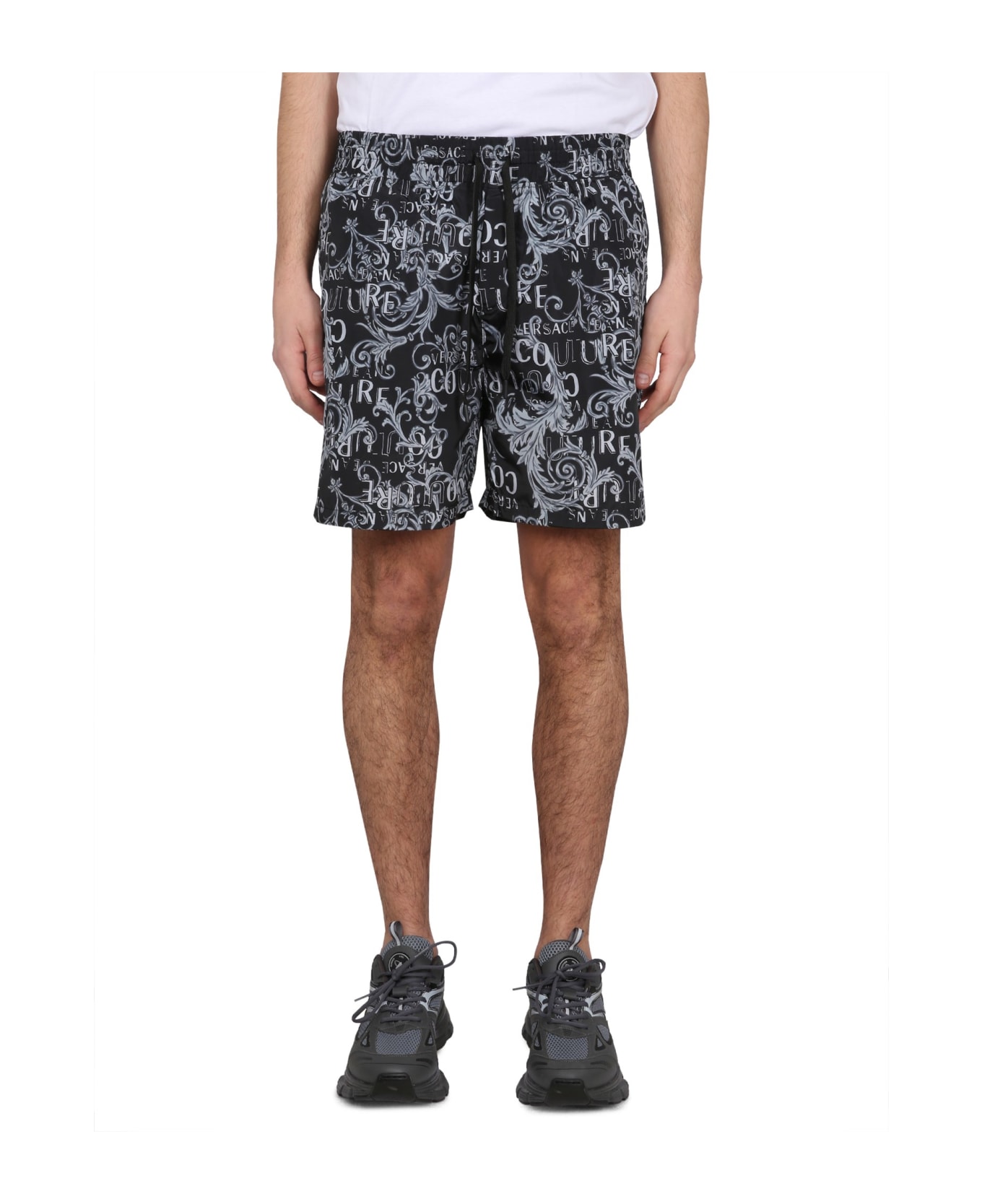 Versace Jeans Couture Bermuda Shorts With Logo - Steel
