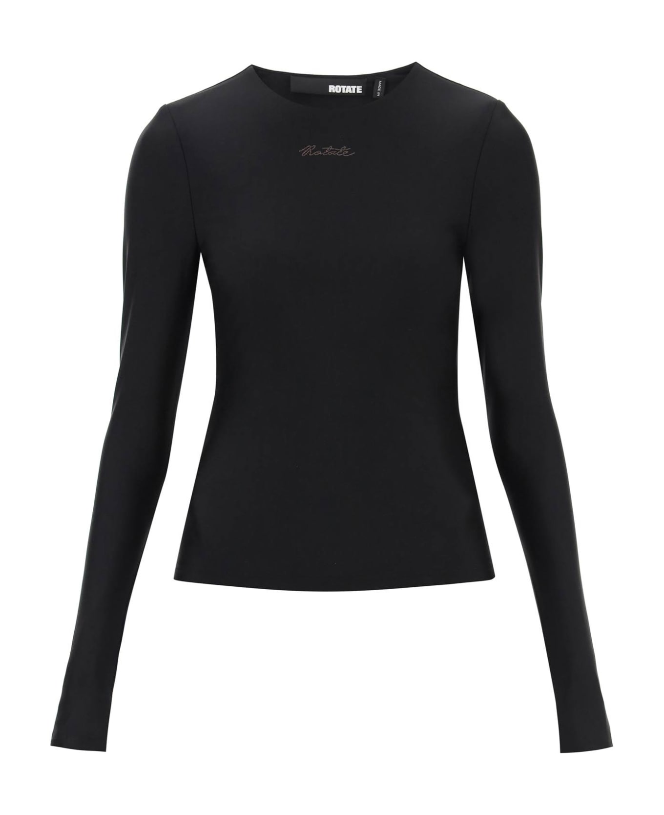 Rotate by Birger Christensen Long-sleeved T-shirt With Rhinestone-studded Logo - BLACK (Black)