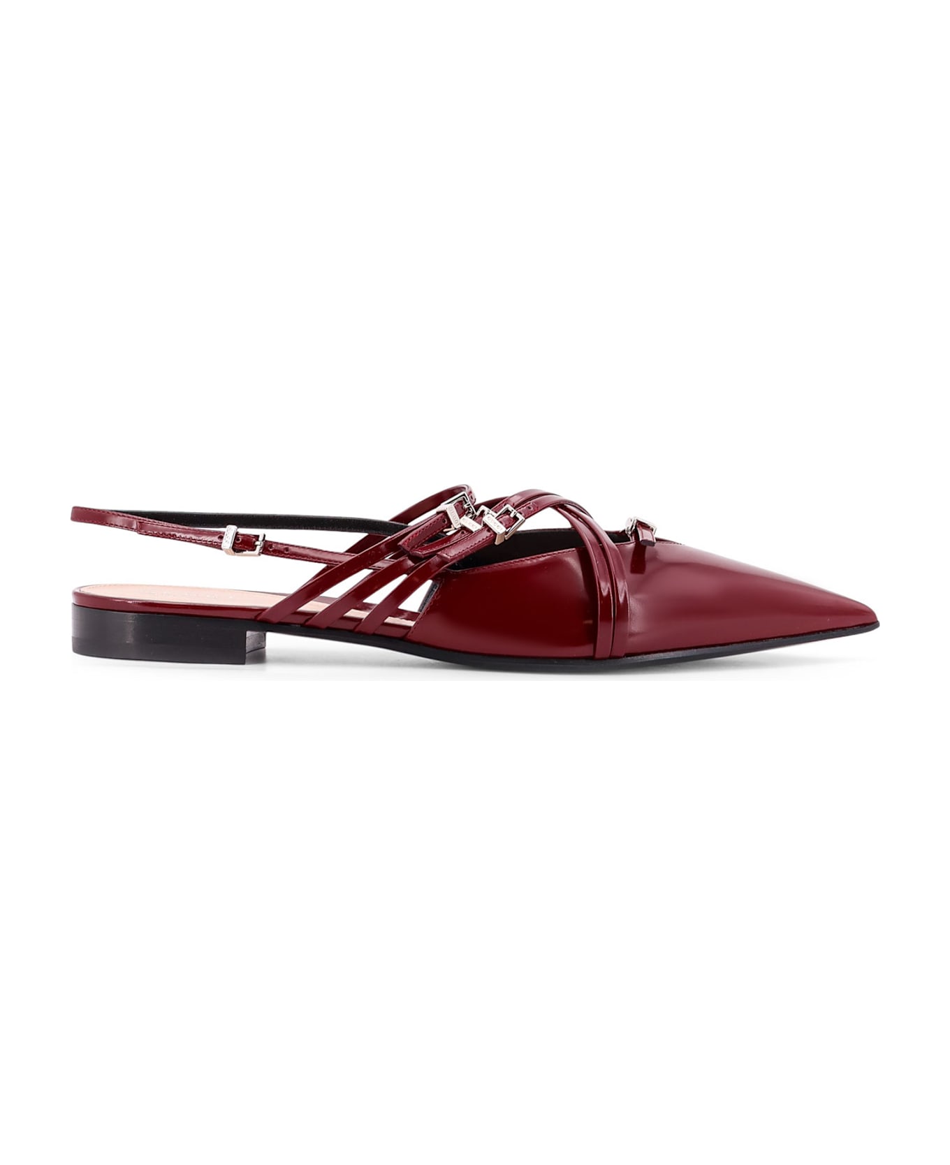 Gucci Leather Slingback With Bands And Gucci Buckle - Red