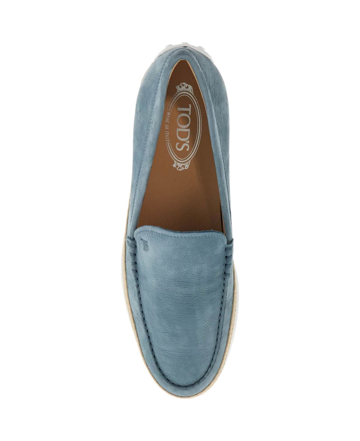 Tod's Light Blue Calfskin Loafers With Rubber And Rope Sole - AVIO
