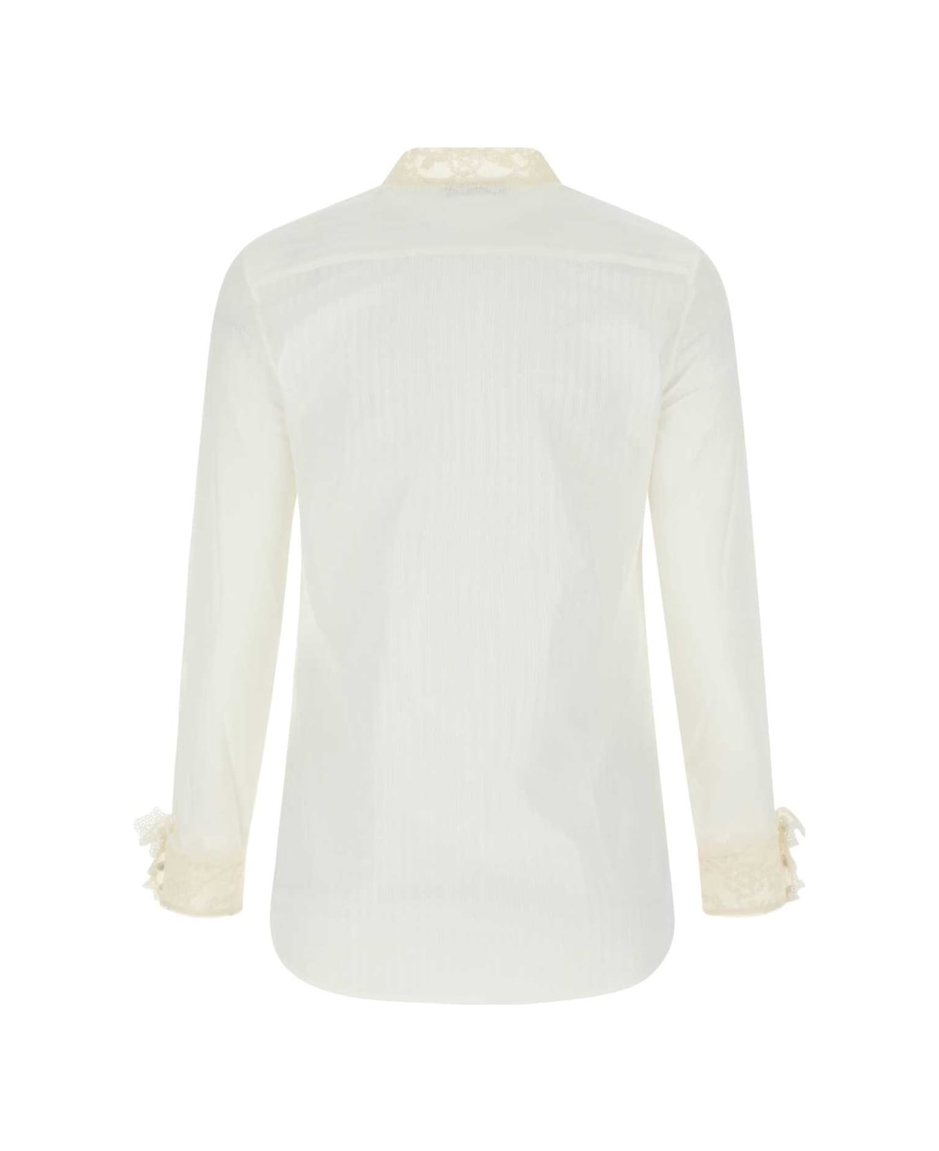 Saint Laurent Striped Lace Embroidered Shirt - WHITE