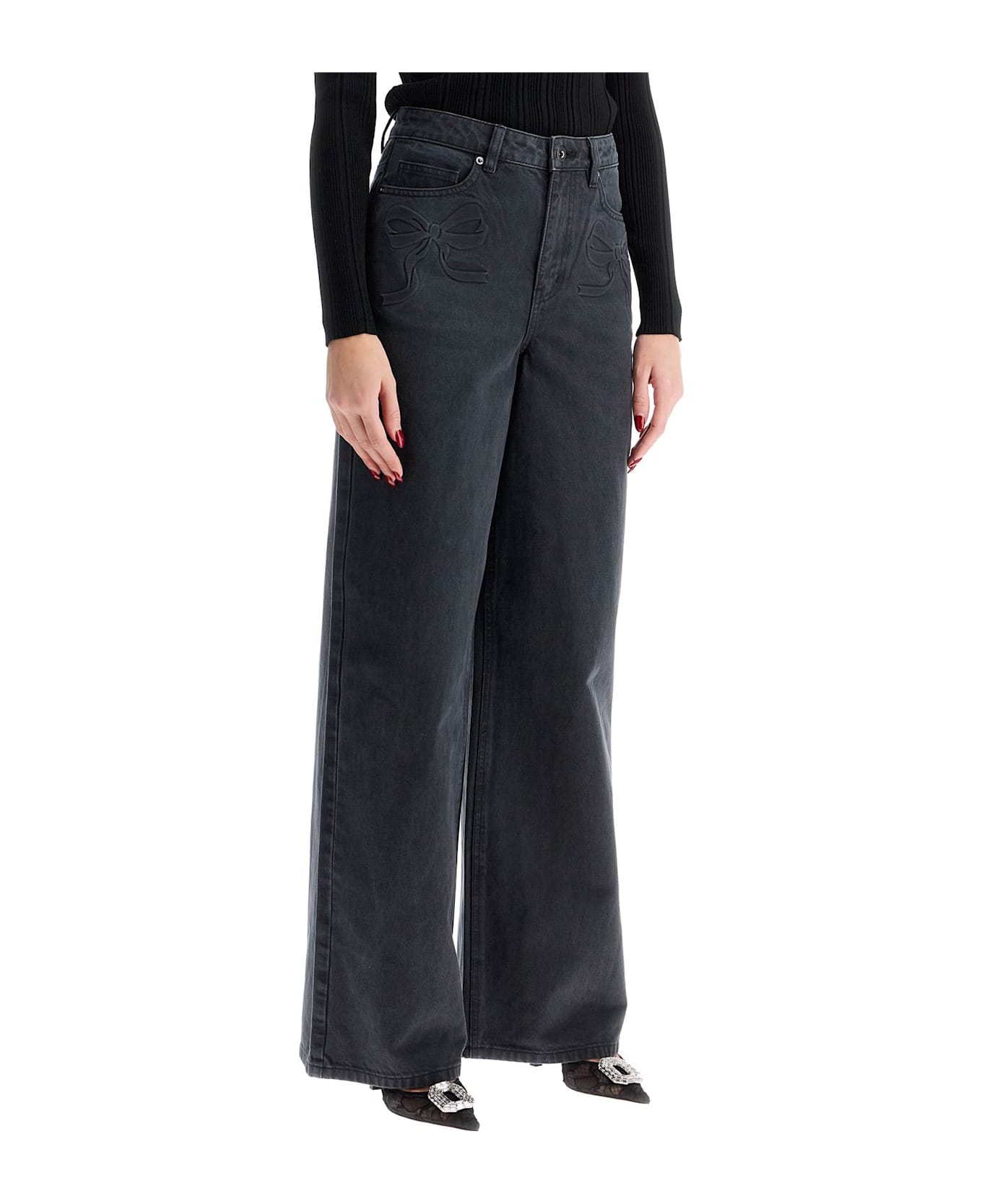 self-portrait Wide Leg Gray Jeans - GREY (Black)