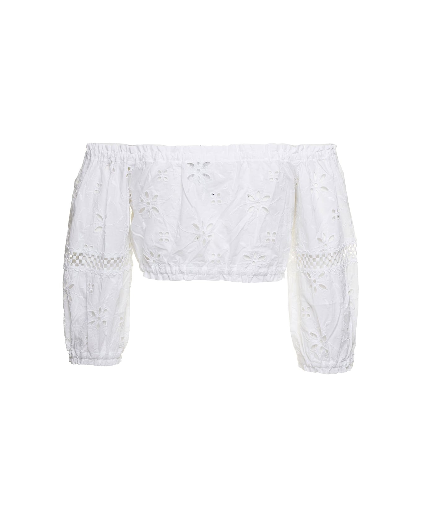Temptation Positano Embroidered Off-shoulder Cropped Top In White Cotton Woman - White トップス