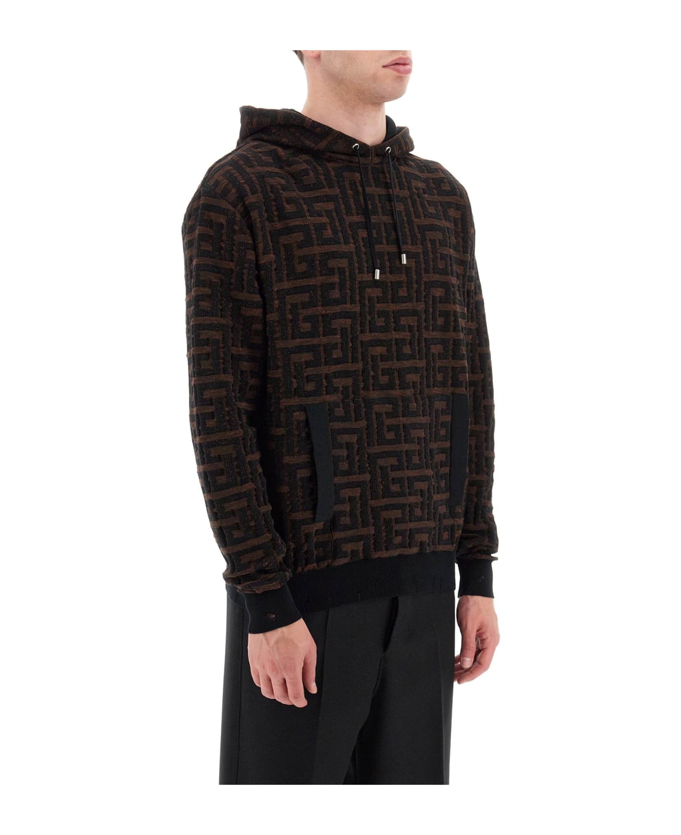 Balmain Hooded Monogram Sweatshirt - Brown フリース