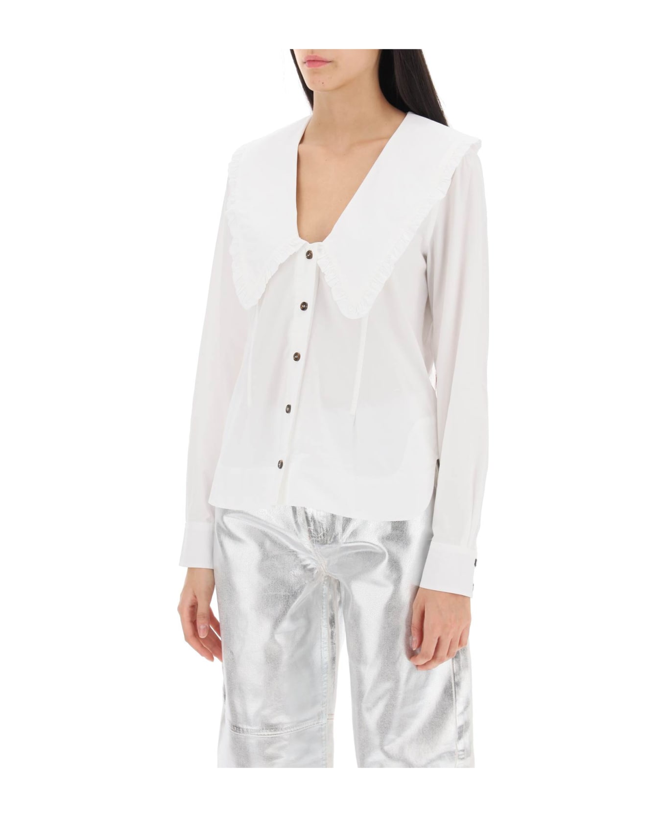Ganni Maxi Collar Shirt - BRIGHT WHITE (White) シャツ