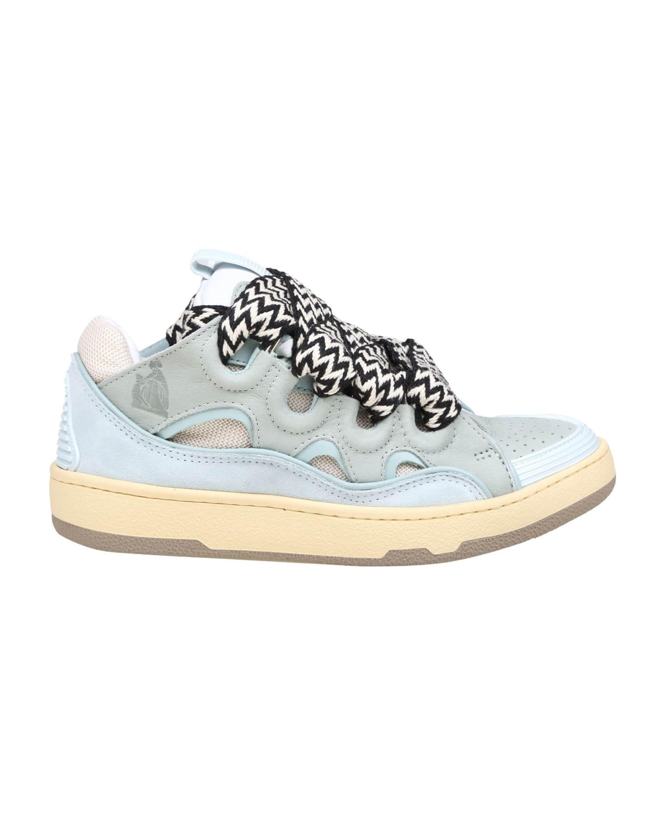 Lanvin Curb Sneakers In White And Light Blue Leather - PALE BLUE