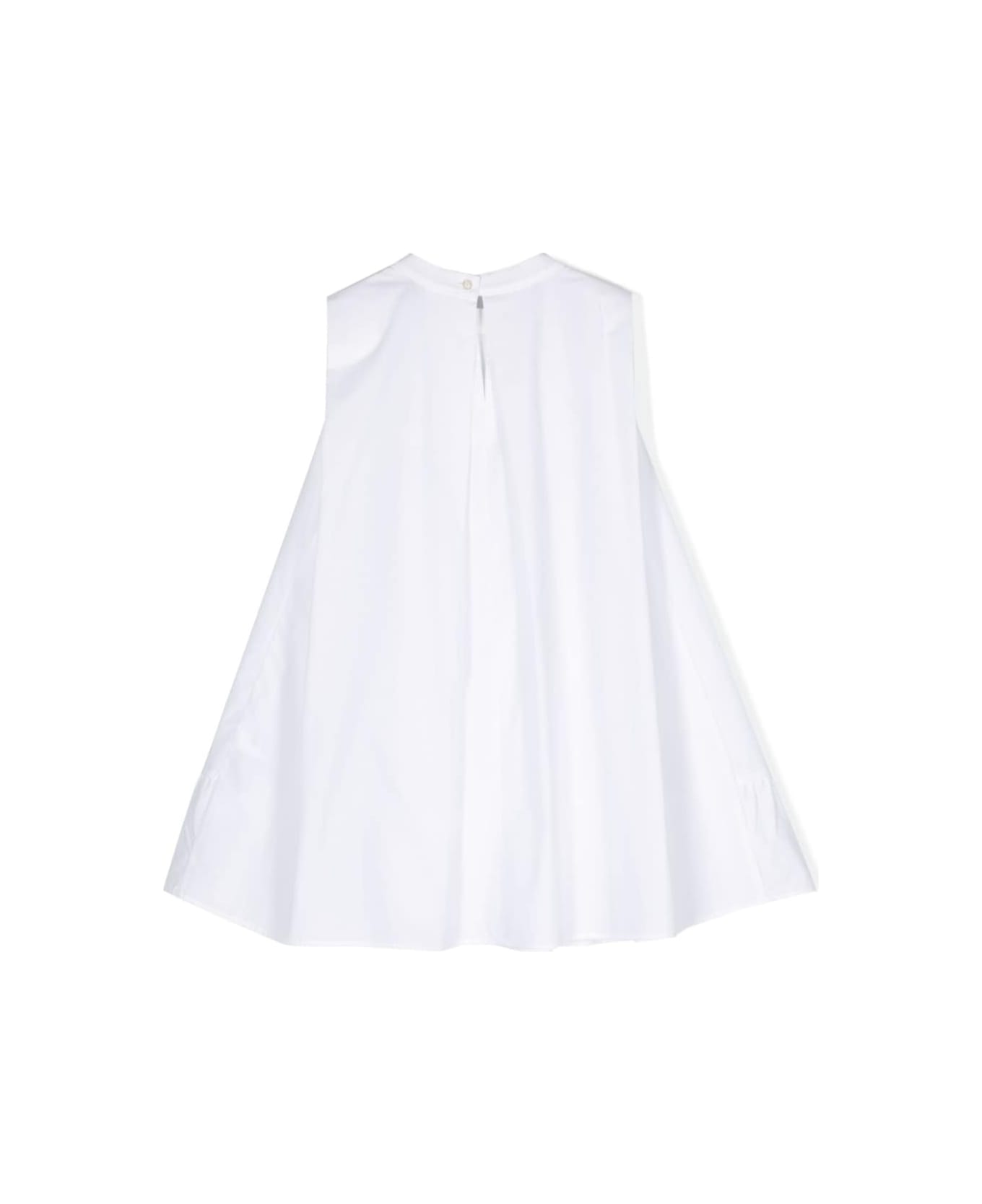 Emporio Armani cashmere White Crewneck Flared Dress With Frill In Cotton Girl - White