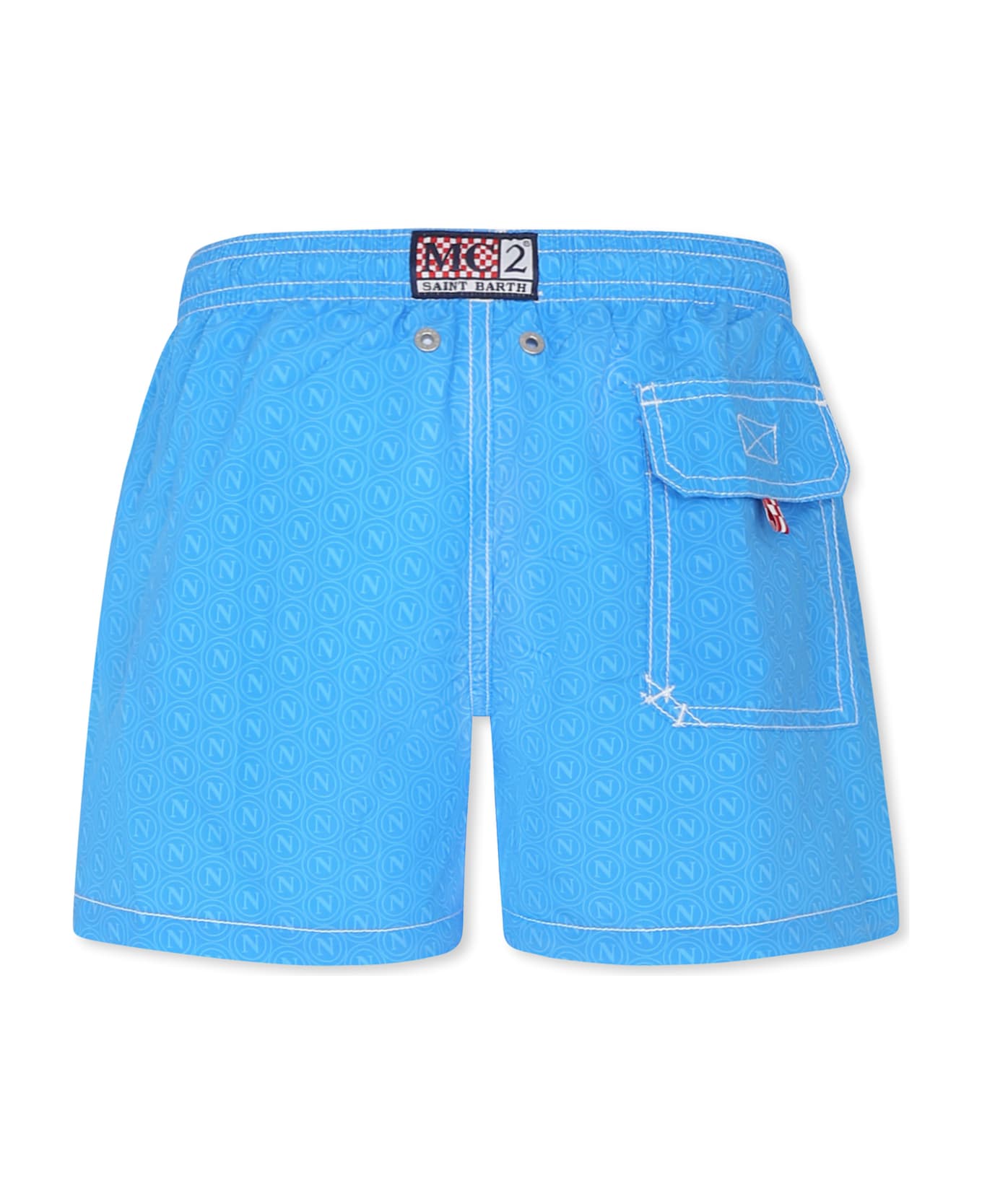 MC2 Saint Barth Blue Swim Short For Boy With Ssc Napoli Logo - Light Blue