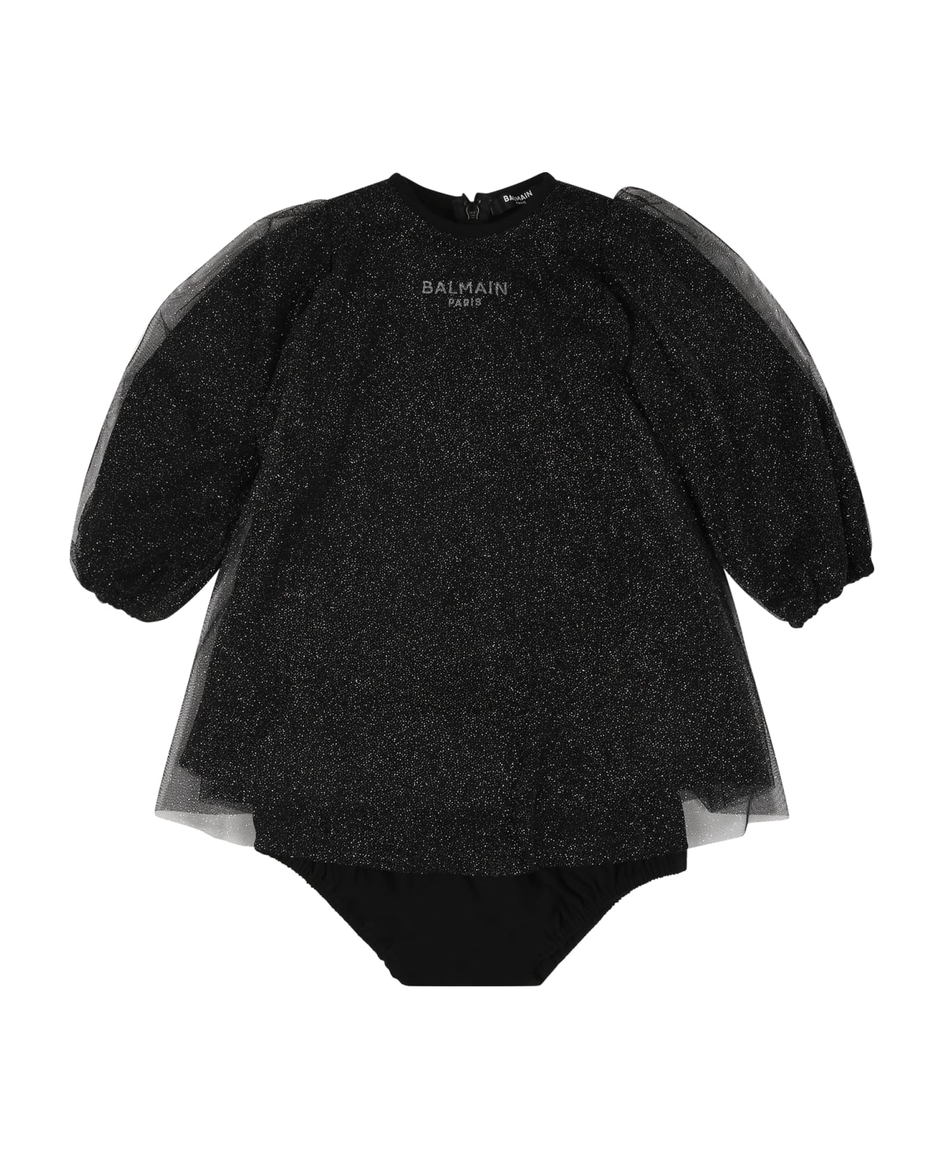 Balmain Black Dress For Baby Girl With Logo - Black ウェア