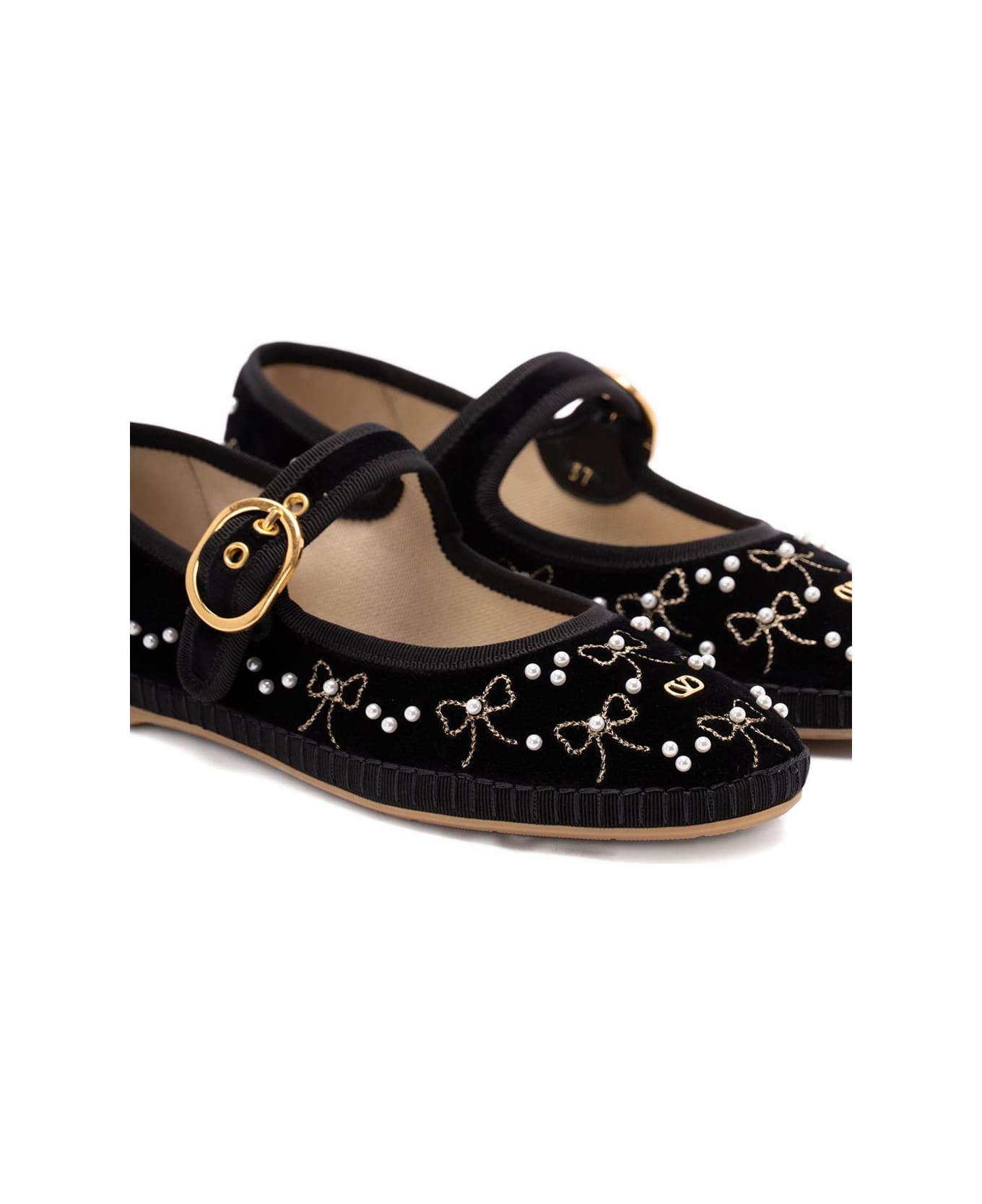 Valentino Garavani Embroidered Velvet Ballets - Black