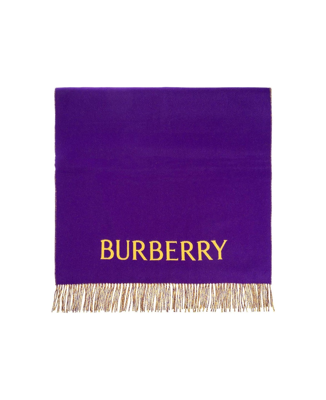 Burberry Logo Embroidered Fringed-edge Scarf - Royal E Pear