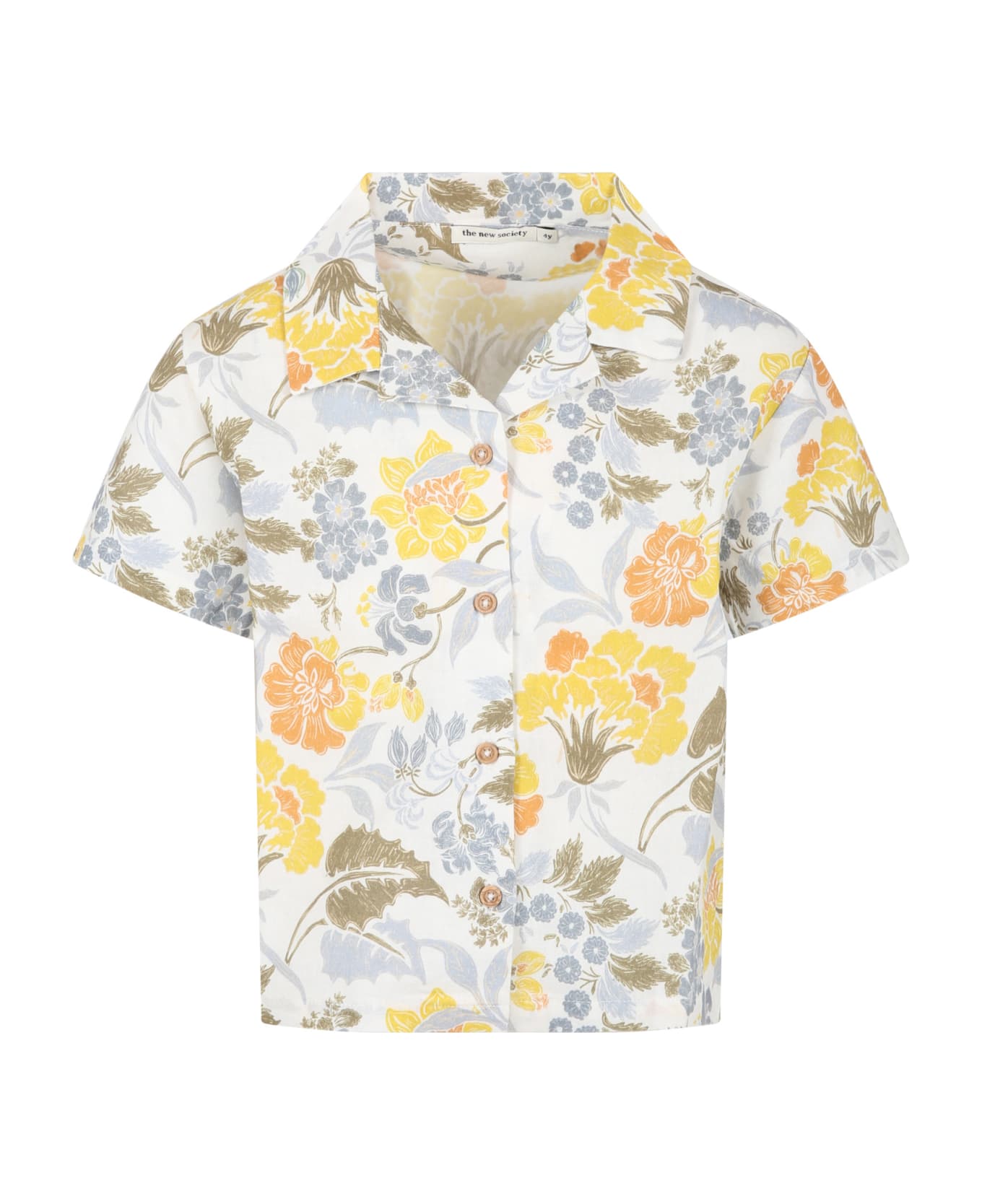 The New Society White Shirt For Boy With All-over Flowers - Multicolor