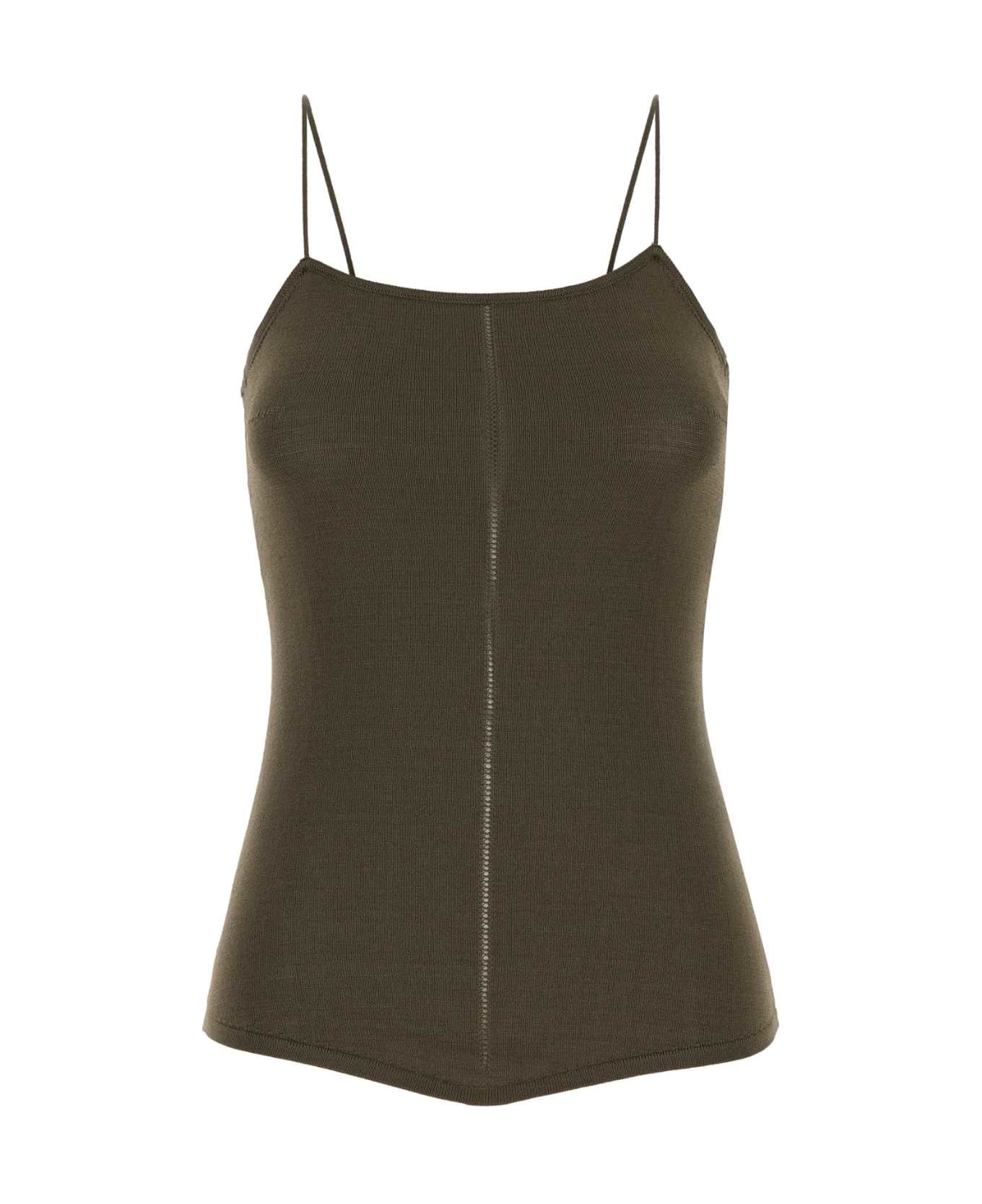 Lemaire Army Green Viscose Blend Tank Top - DARKKHAKI フリース