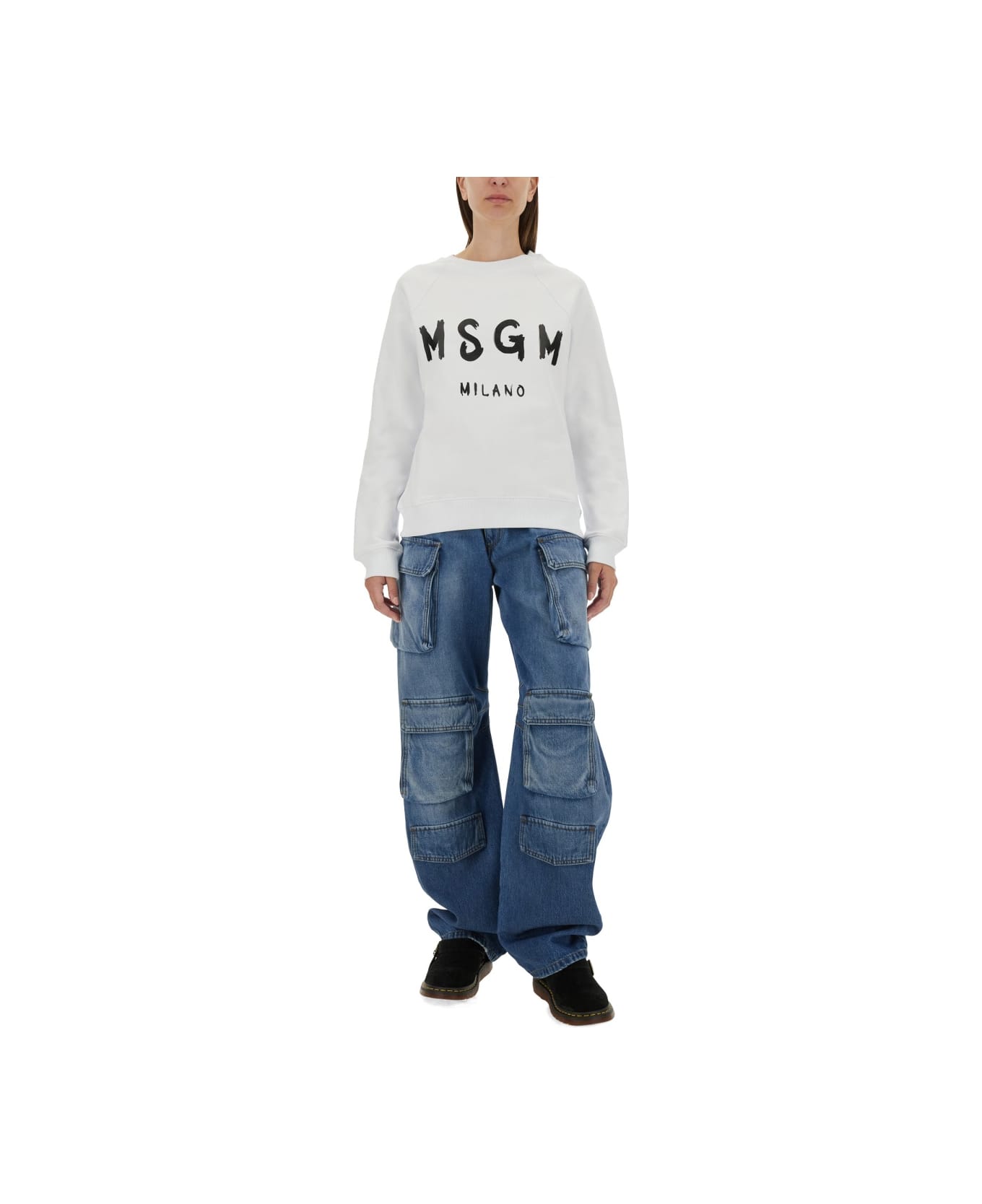 MSGM Sweatshirt With Brushed Logo Print - WHITE
