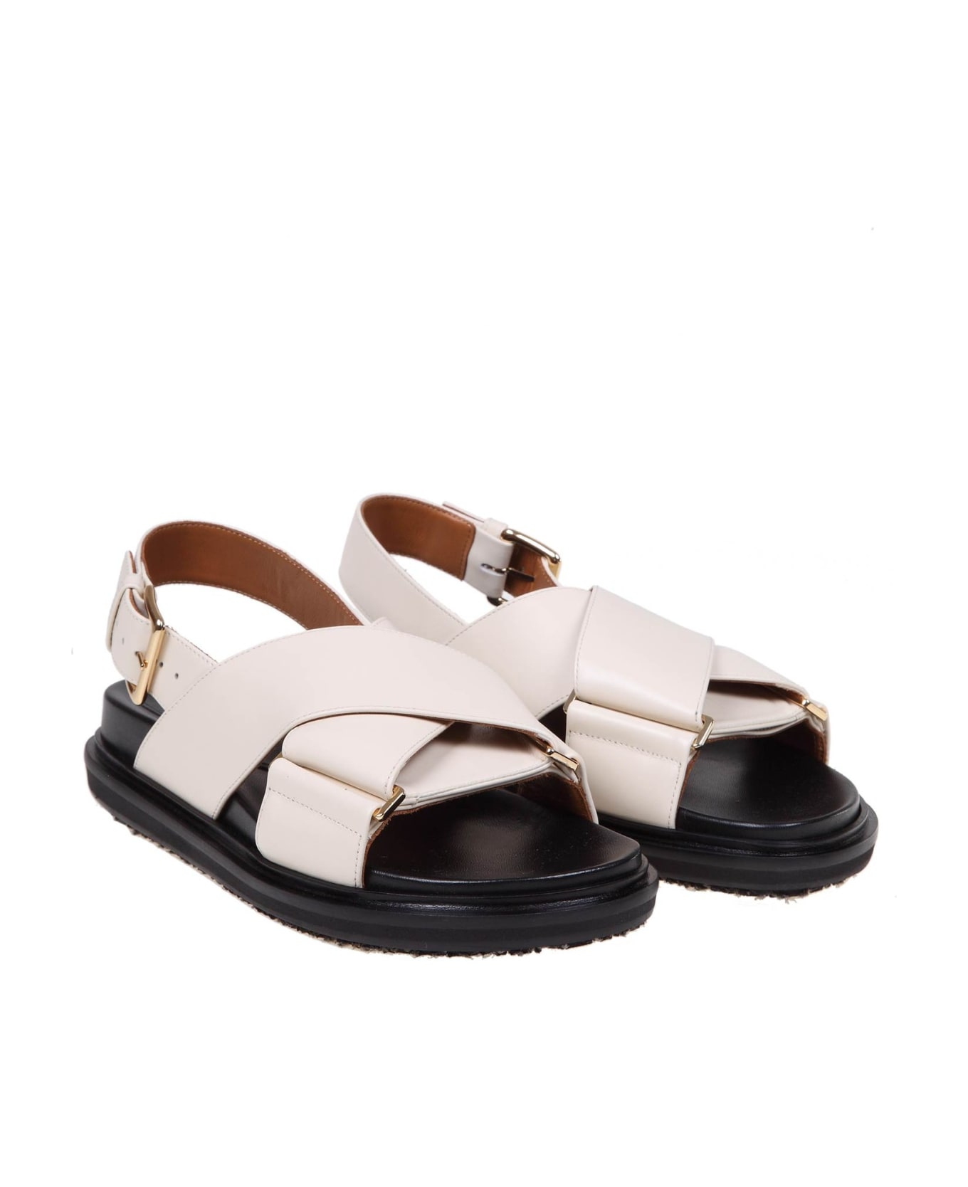 Marni Fussbett Sandal In White Leather - WHITE