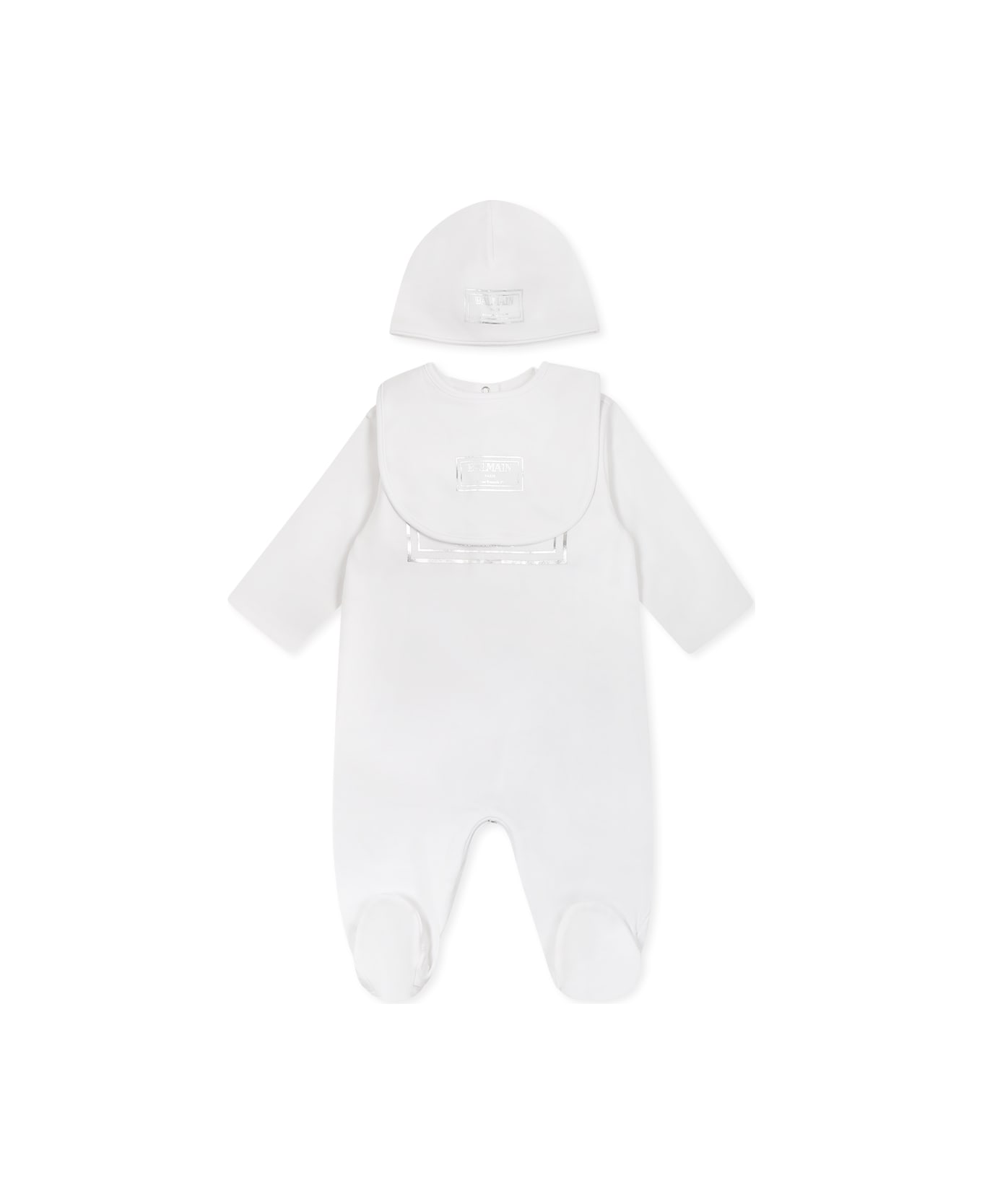 Balmain White Babygrow Set For Babykids With Logo - White