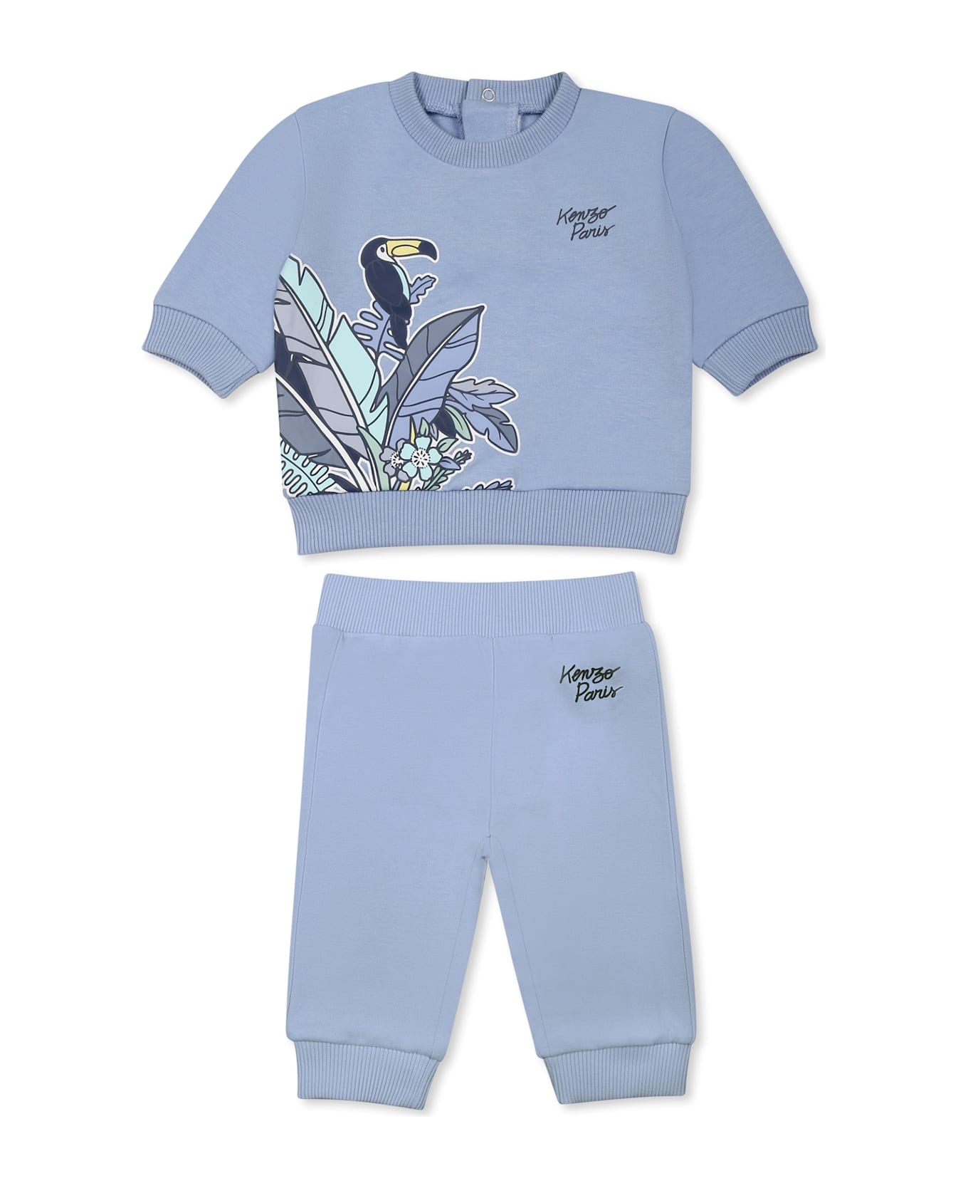 Kenzo Kids Light Blue Birth Suit For Baby Boy With Logo - Light Blue