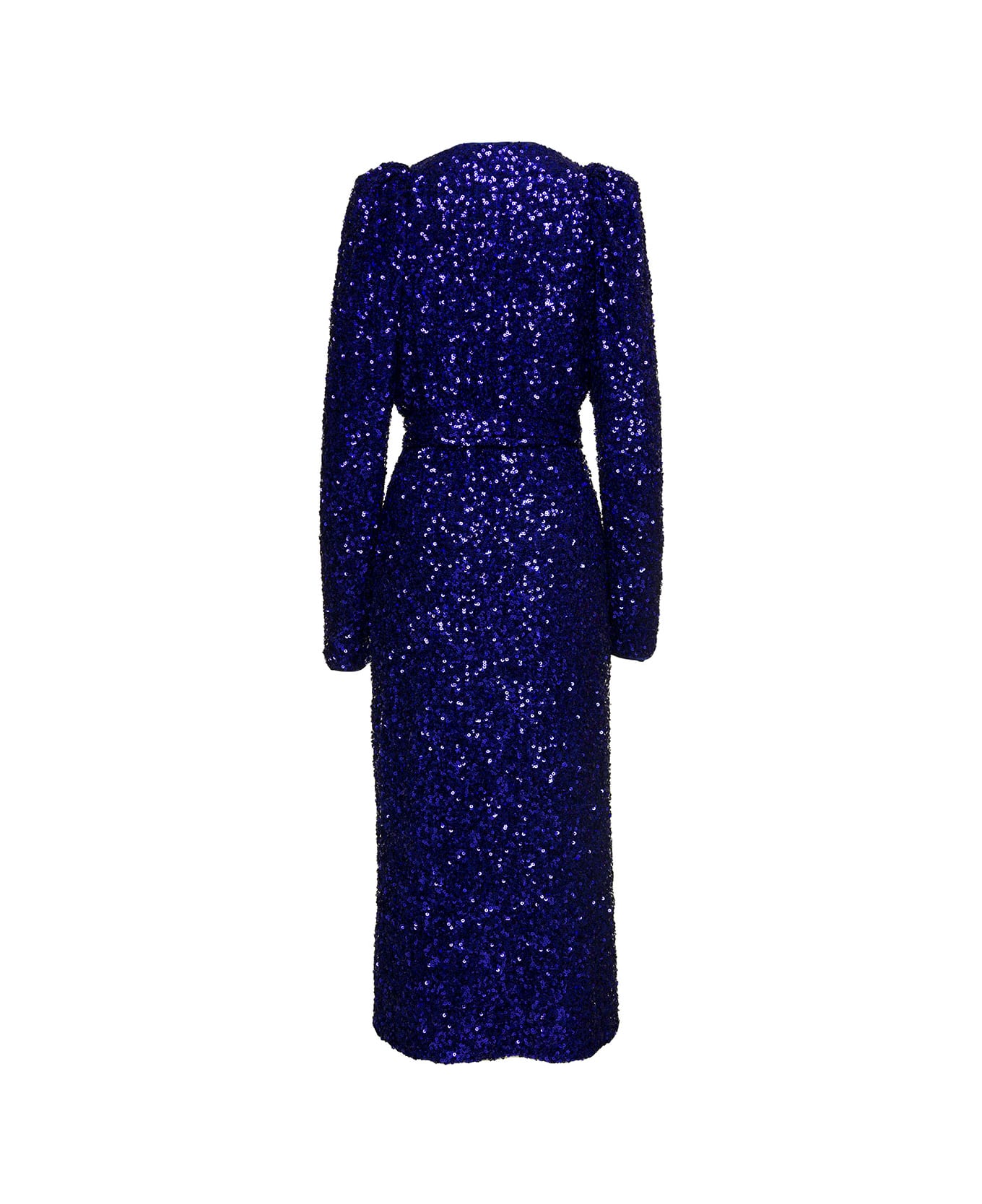 Rotate by Birger Christensen Long Blue Wrap Dress With All-over Sequins In Stretch Polyester Woman Rotate - Blu ワンピース＆ドレス