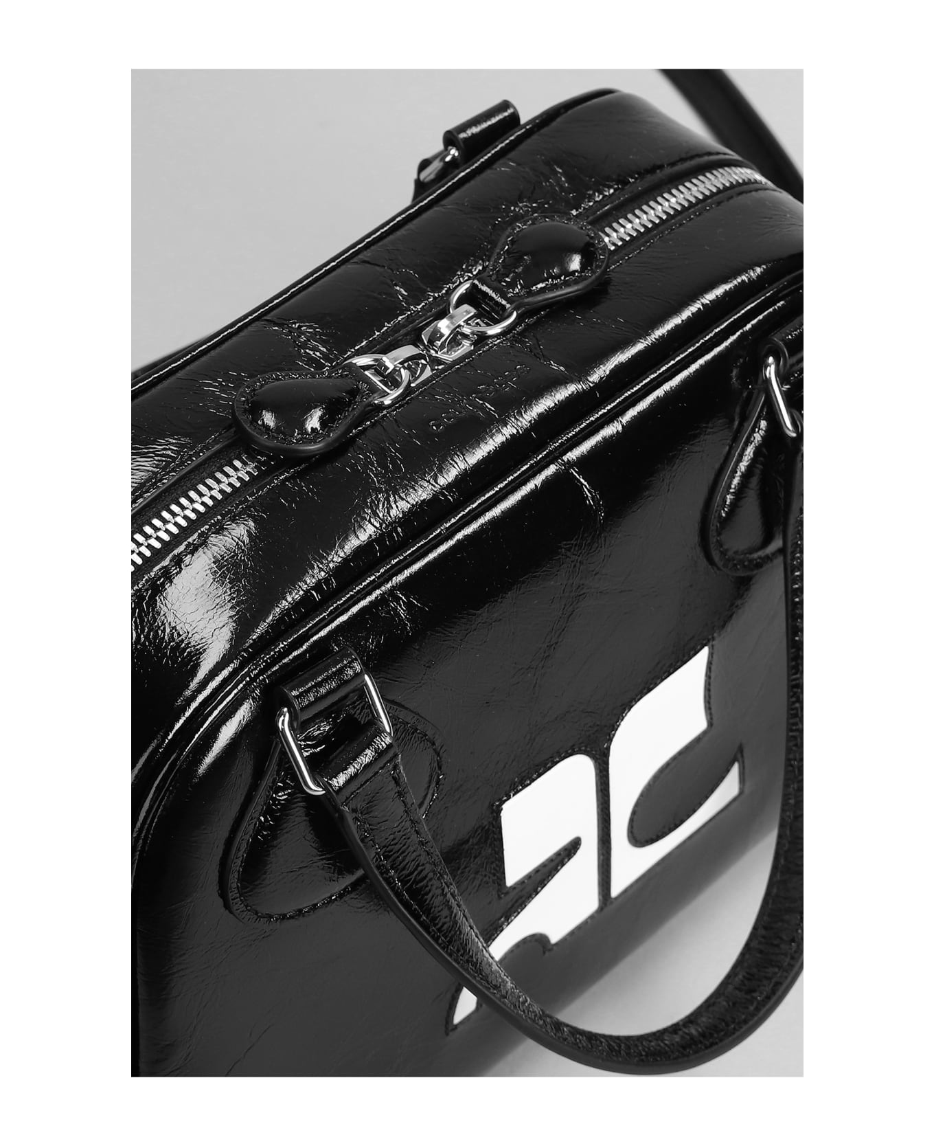 Courrèges Bowling Hand Bag In Black Patent Leather - black