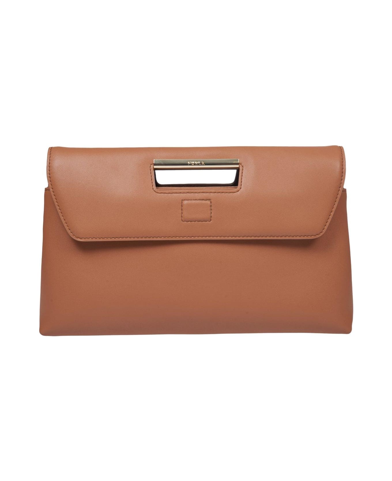Furla Logo Engraved Medium Clutch Bag - Brown