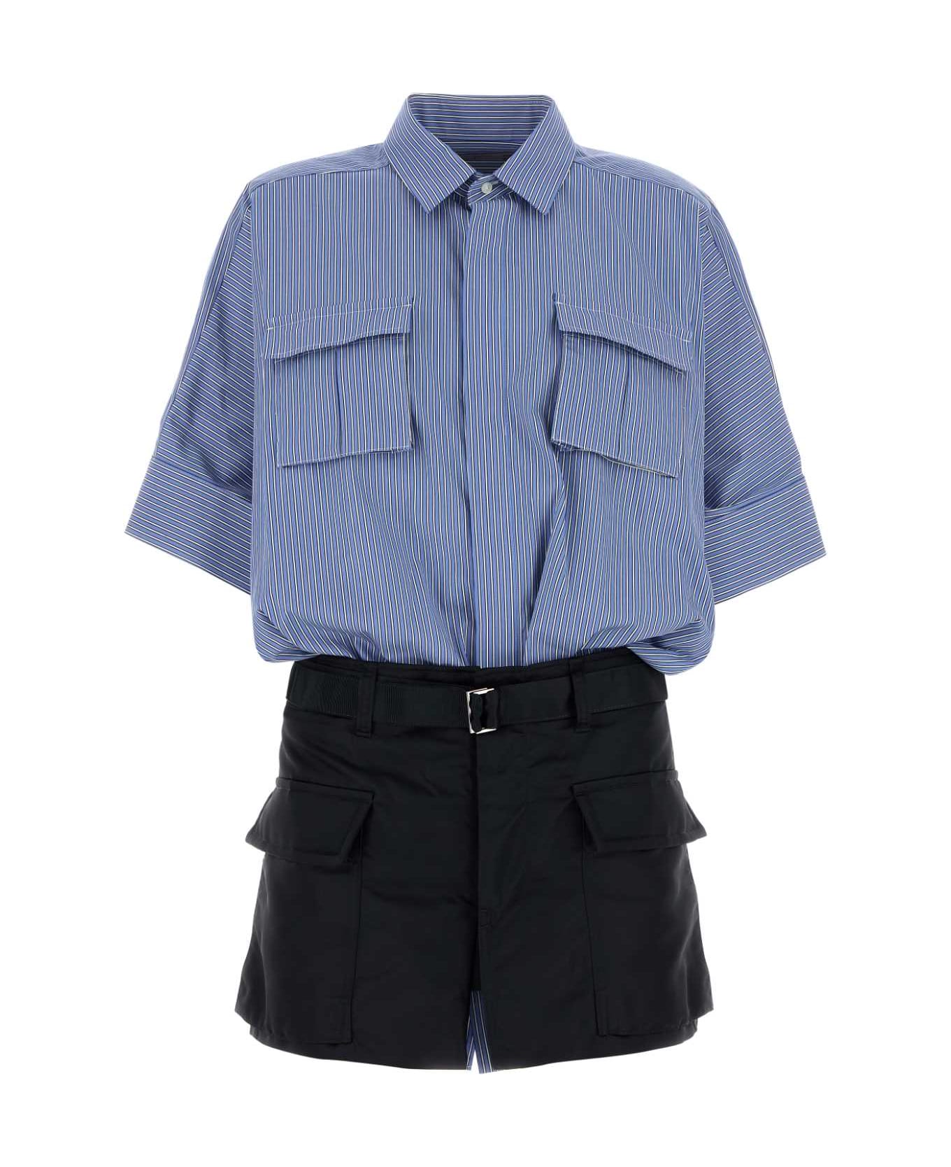 Sacai Embroidered Poplin Shirt Dress - BLUESTRIPENAVY