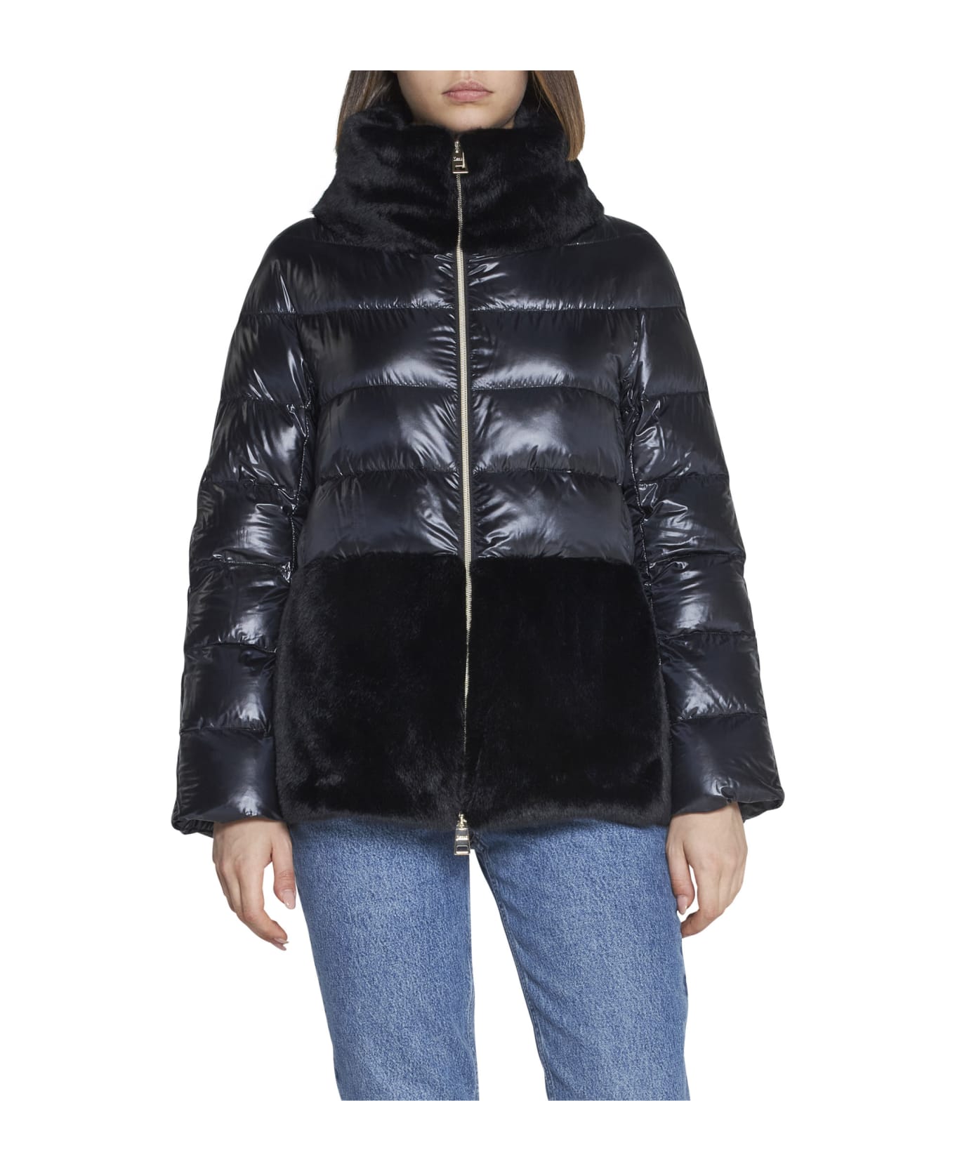 Herno Quilted Nylon And Faux-fur Down Jacket - Nero