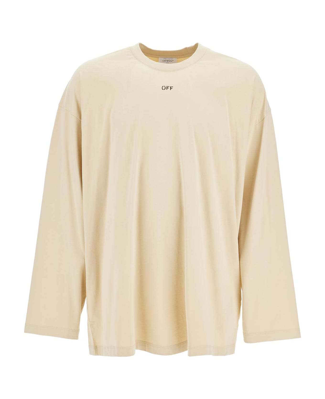 Off-White Long Sleeve Oversized T-shirt For - BROWN RICE - BLACK (Beige)