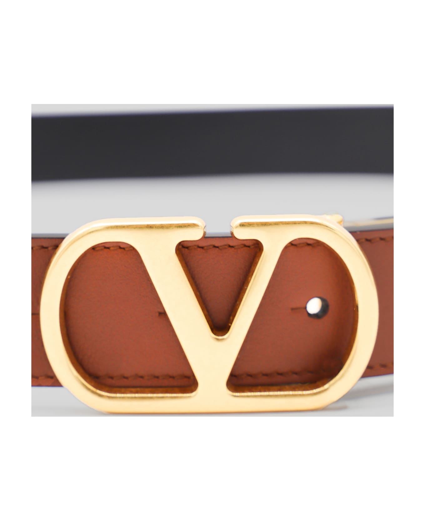 Valentino Garavani Brown And Black Leather Belt - DEEP CARAMEL-BLACK