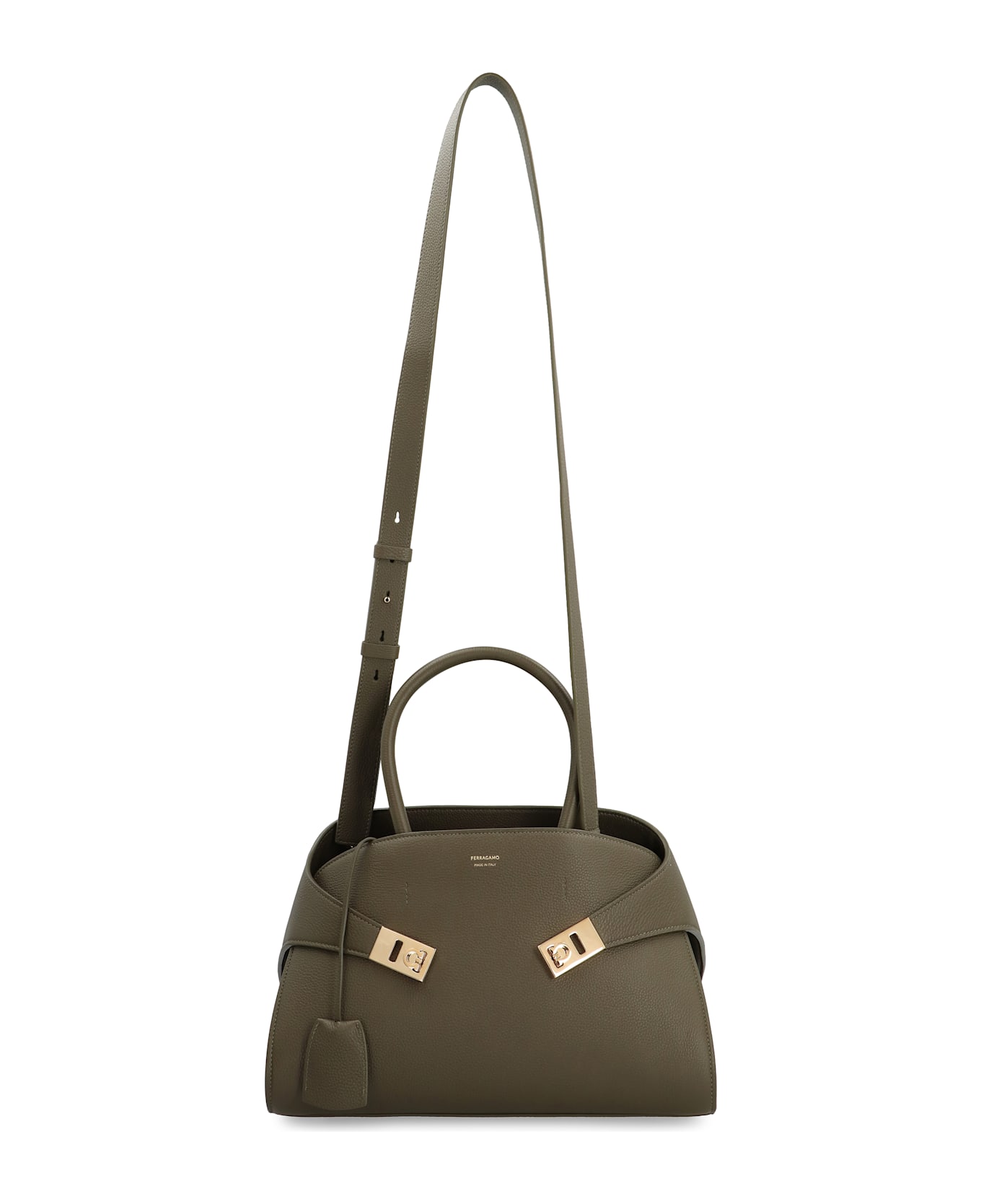Ferragamo Hug S Leather Handbag - BROWN PATTERNED DARK