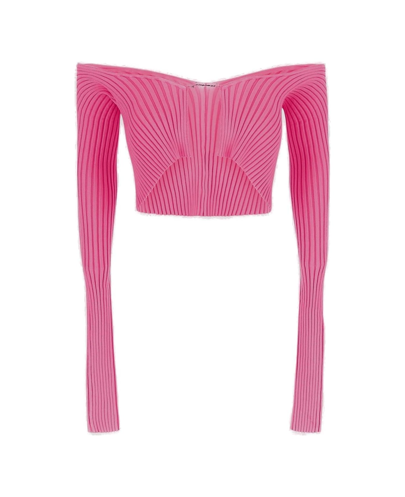 Jacquemus Logo Plaque Cropped Long Sleeve Top - Pink