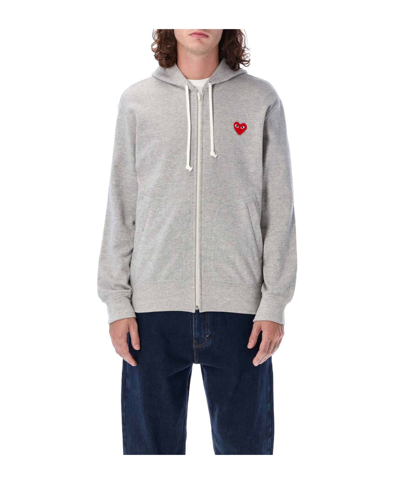 Comme des Garçons Play Red Heart Zipped Hoodie - GREY