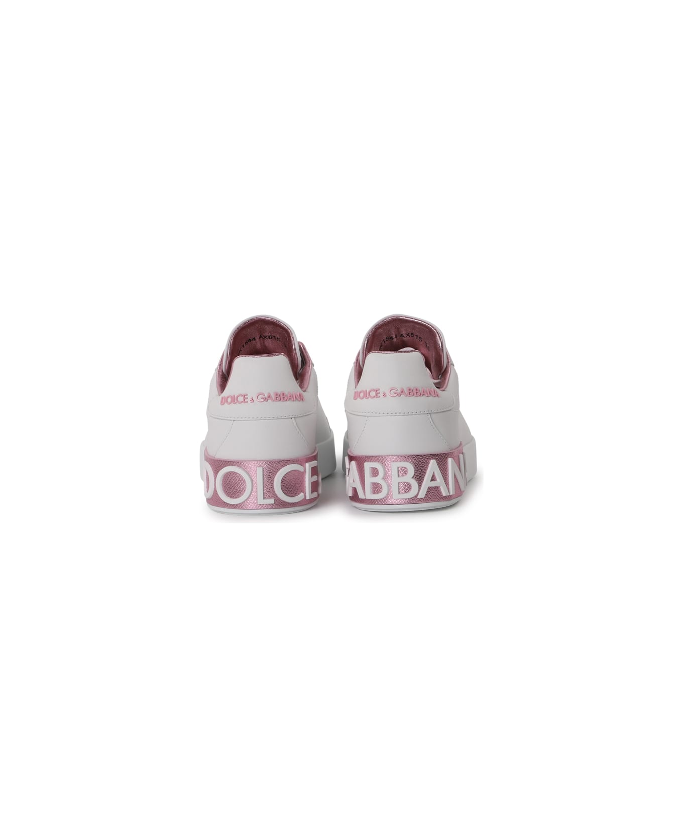 Dolce & Gabbana Portofino Sneakers In Leather With Contrasting Inserts - White/pink