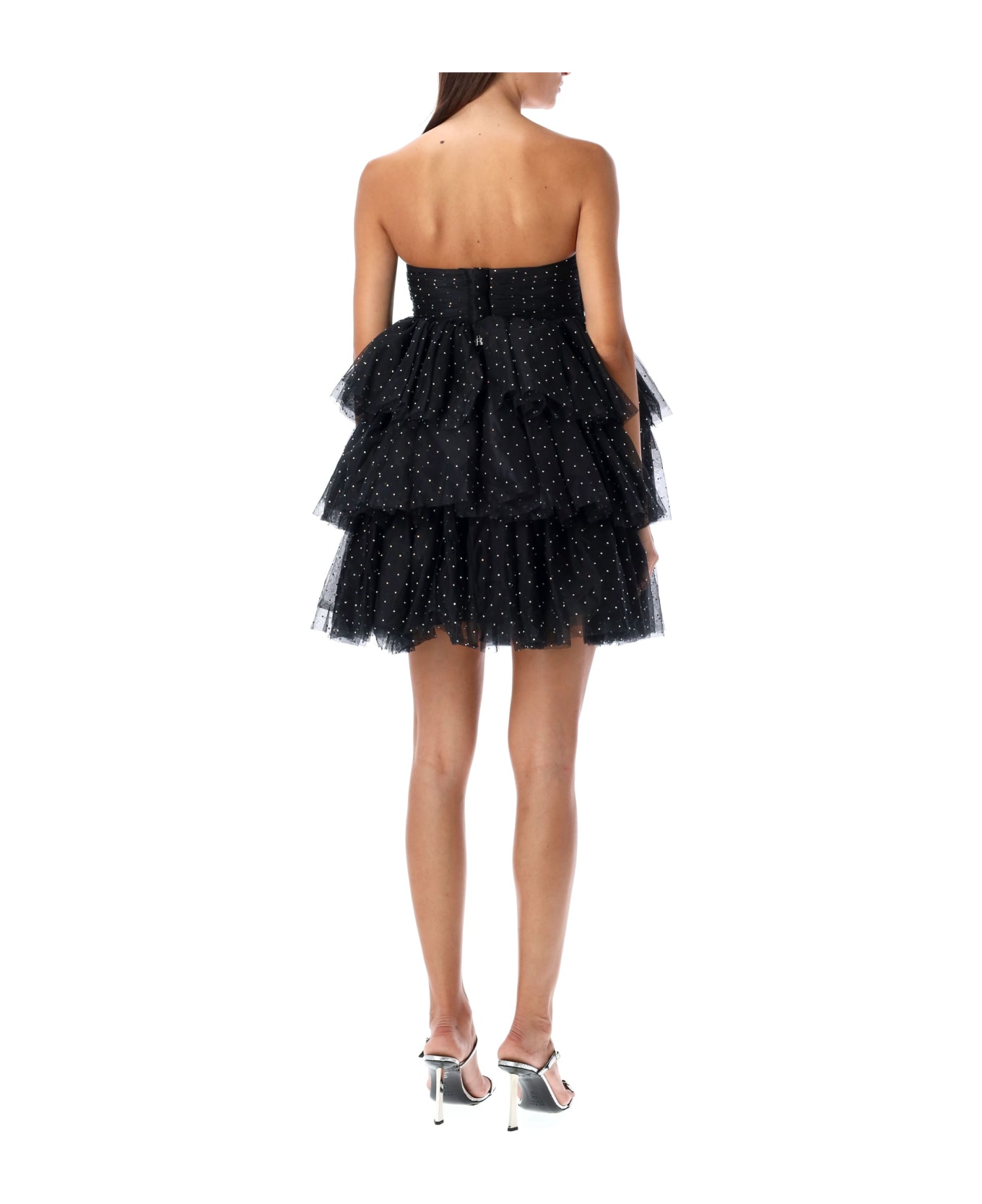 Rotate by Birger Christensen Mesh Ruffle Mini Dress - BLACK