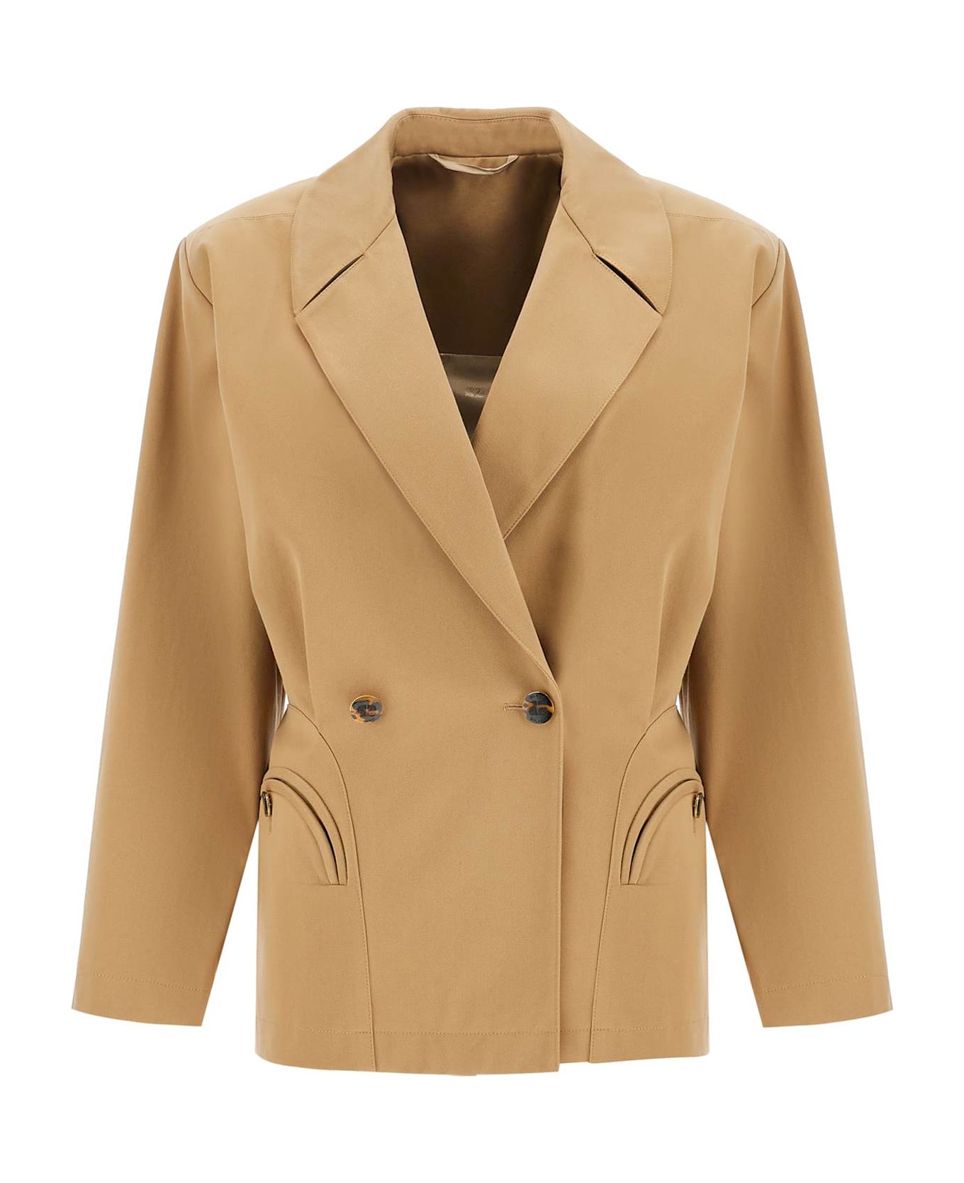 Blazé Milano Beige Double-breasted Cotton Blazer - Beige
