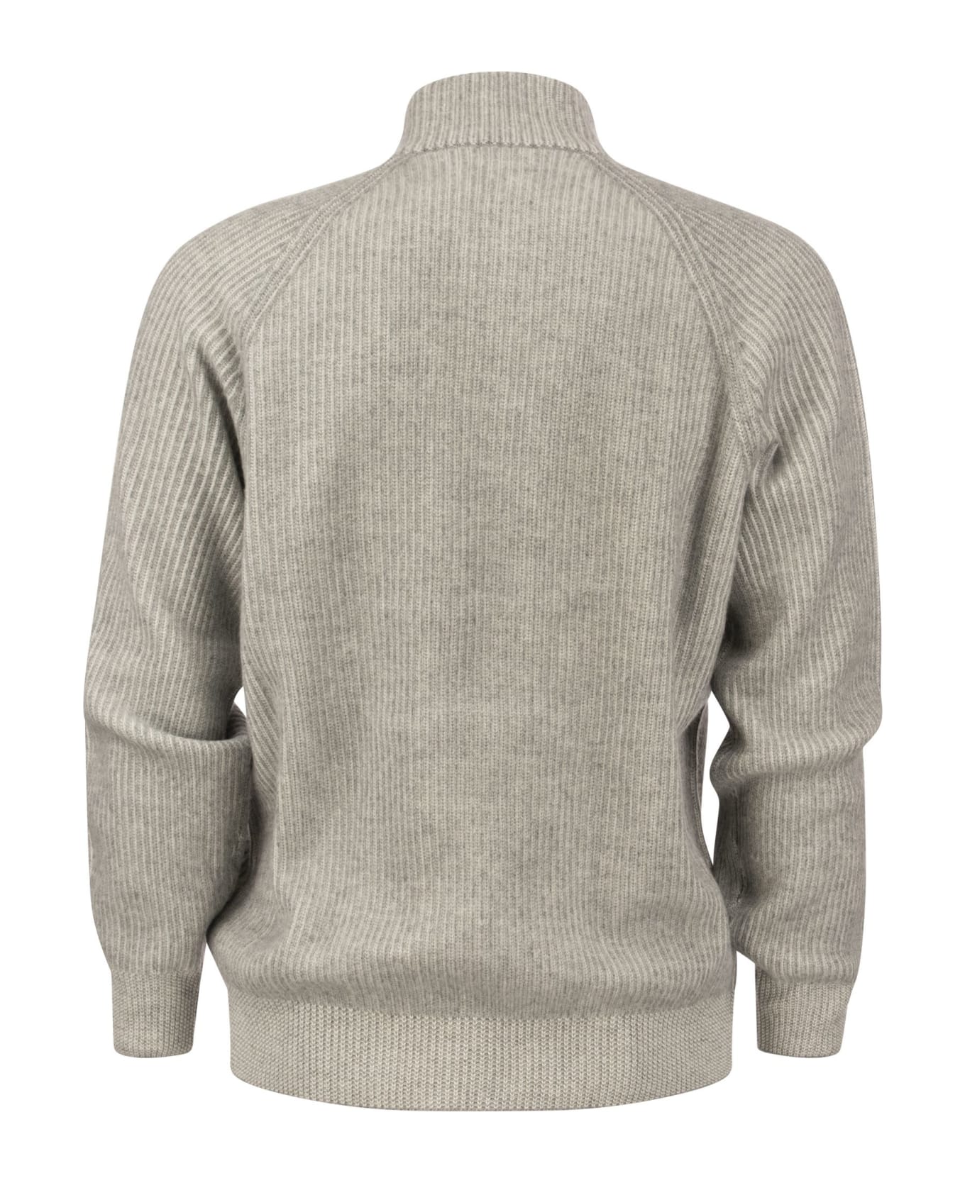 Brunello Cucinelli Ribbed Cashmere Sweater With Zip Opening And Raglan ...