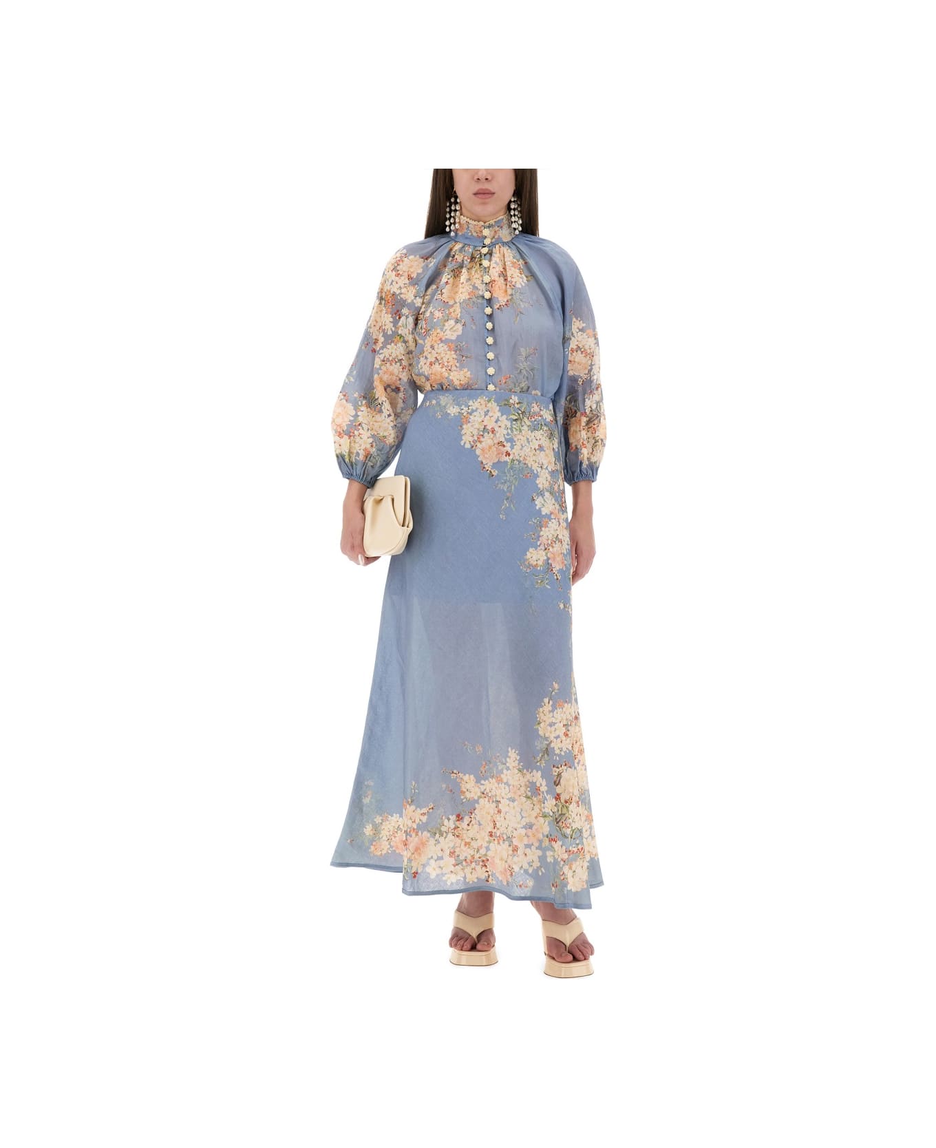 Zimmermann Blouse With Puff Sleeves "cascadian" - BABY BLUE