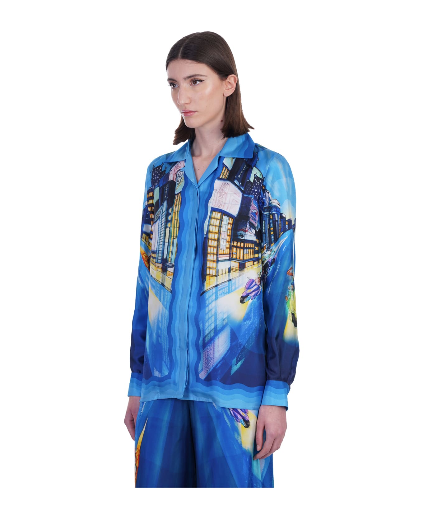 Casablanca Shirt In Blue Silk - blue