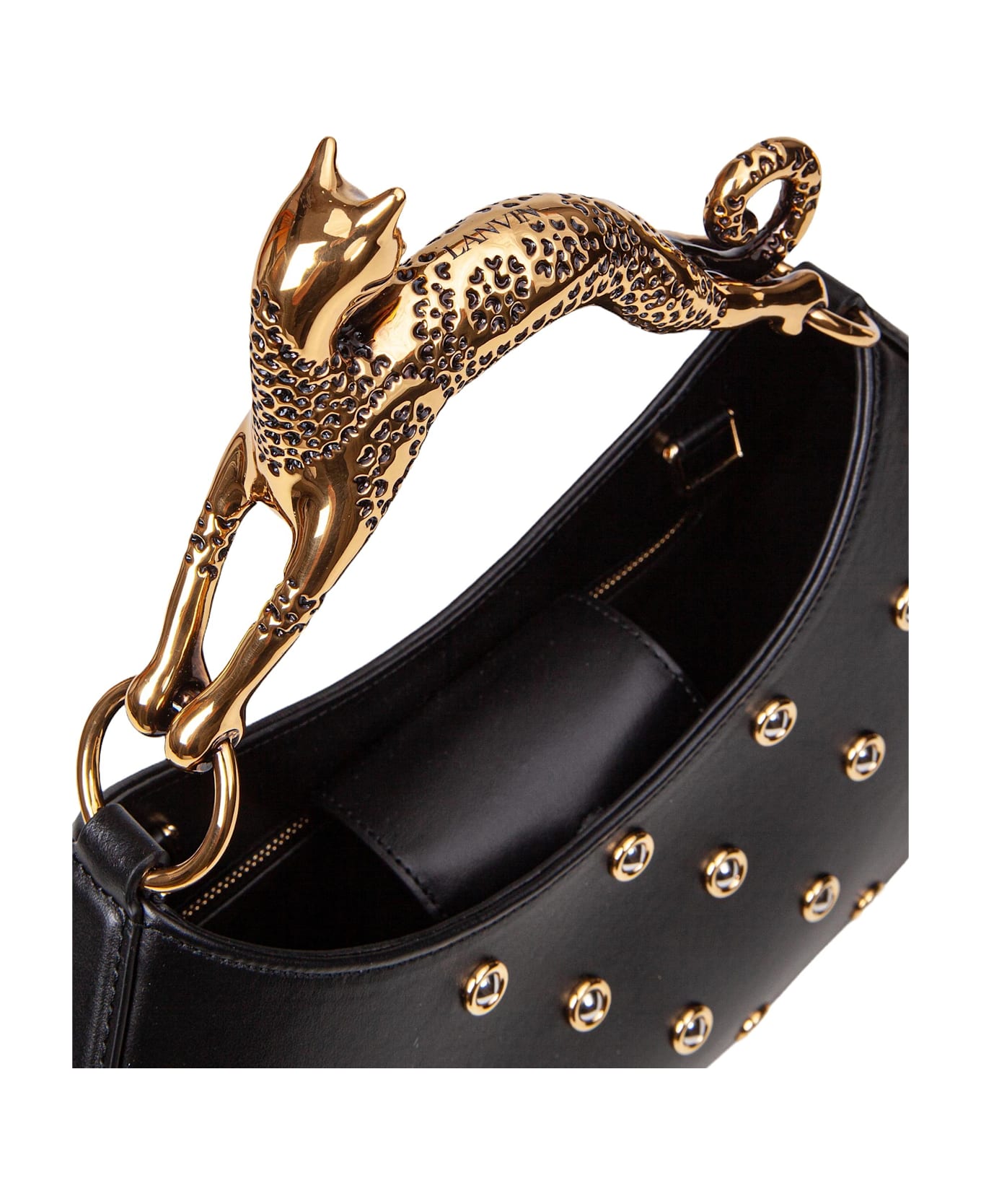 Lanvin Large Hobo Cat Bag In Black Leather With Applied Studs - Black