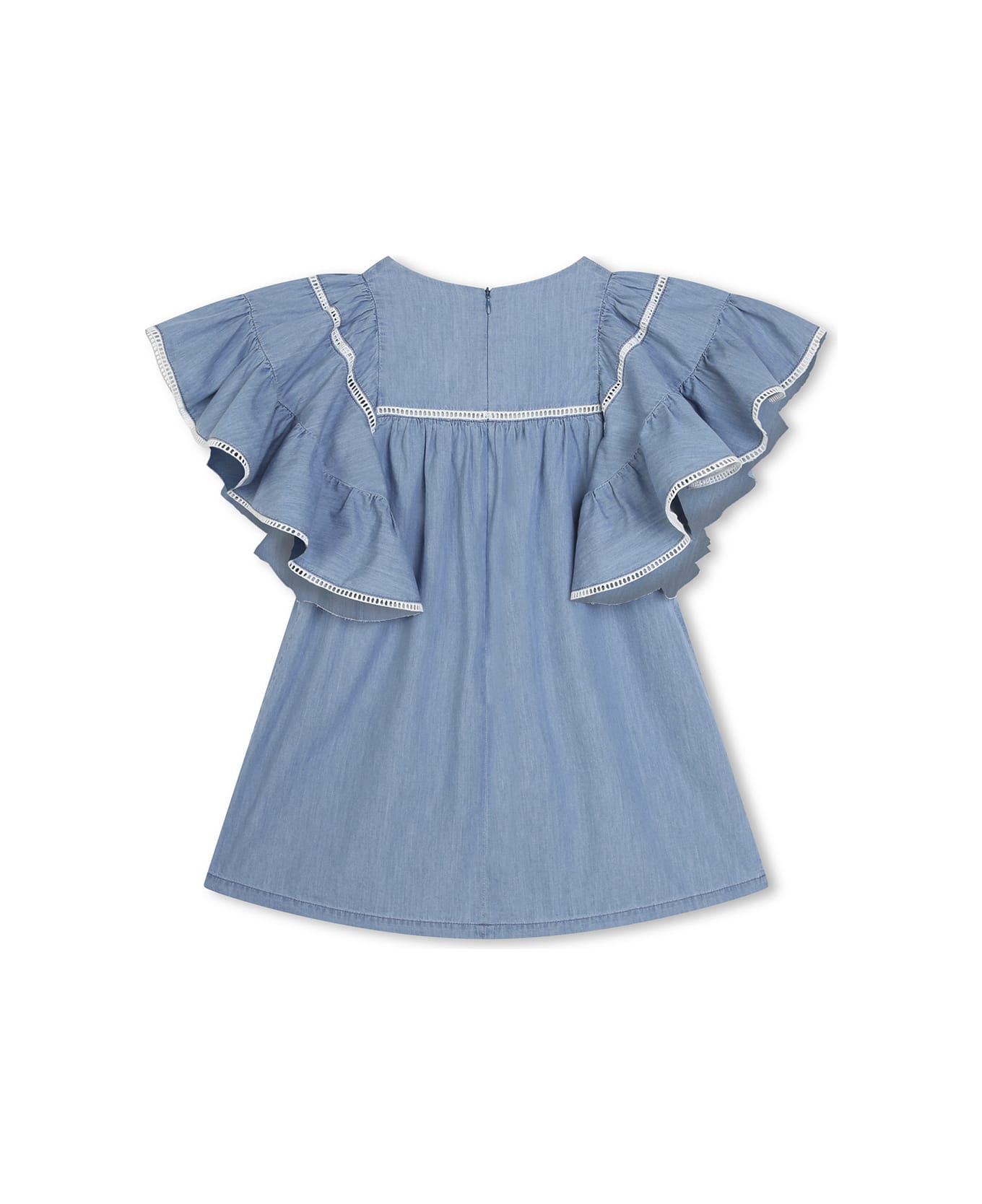 Chloé Medium Blue Dress With Ruffle And Ladder Stitch Detailing - Blue